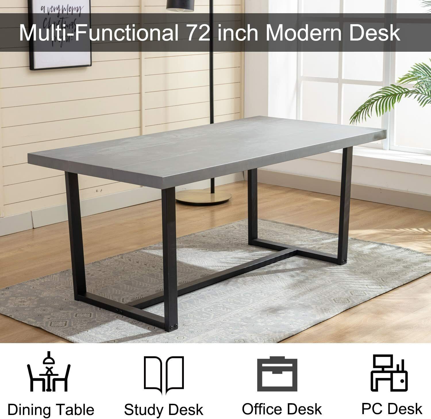 ChVans Dining Table for 4-6 Person, Rustic Farmhouse Solid Wood Dining Table with Metal Frame for Kitchen Meal(Brown-72 in Dining Table)