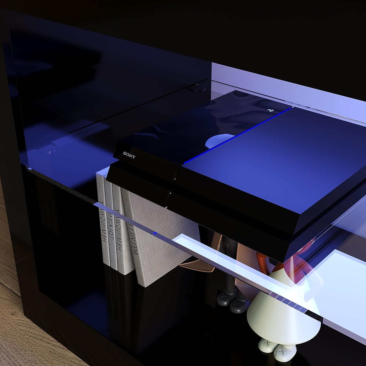 ChVans Modern LED TV Stand for TVs up to 70" with Adjustable LED Lights/Outlet, High Gloss Entertainment Center with Open Shelves Storage, Media Console TV Stands for Living Room, Game room, Bedroom