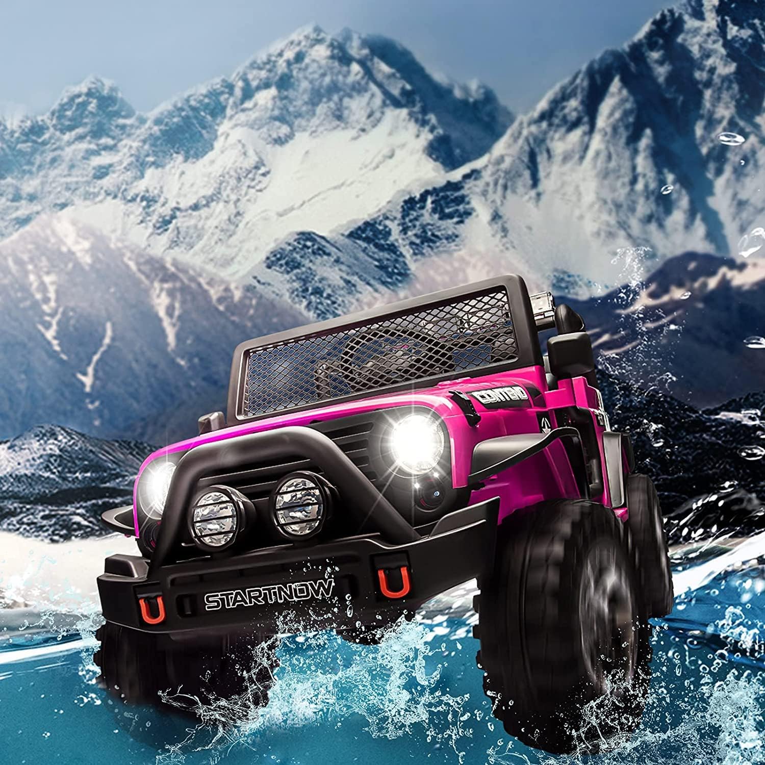 PWFE 12 Volt Kids Electric Car Kids Ride On Car with Remote Control, 2 Seats Kids Jeep with LED Lights, Wheels Suspension, Music, Horn, 110lbs Load(Black)