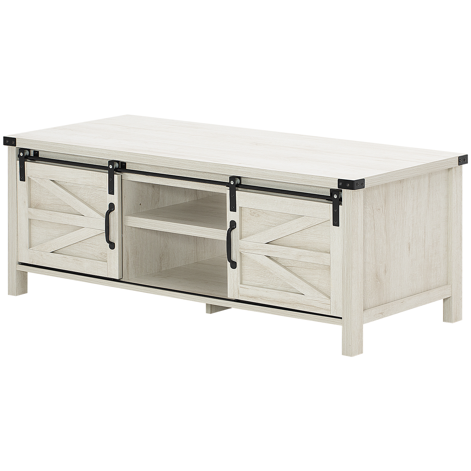 48" Modern Farmhouse Coffee Table with Adjustable Storage Cabinets Shelves, Modern Coffee Table for Living Room with Sliding Barn Door