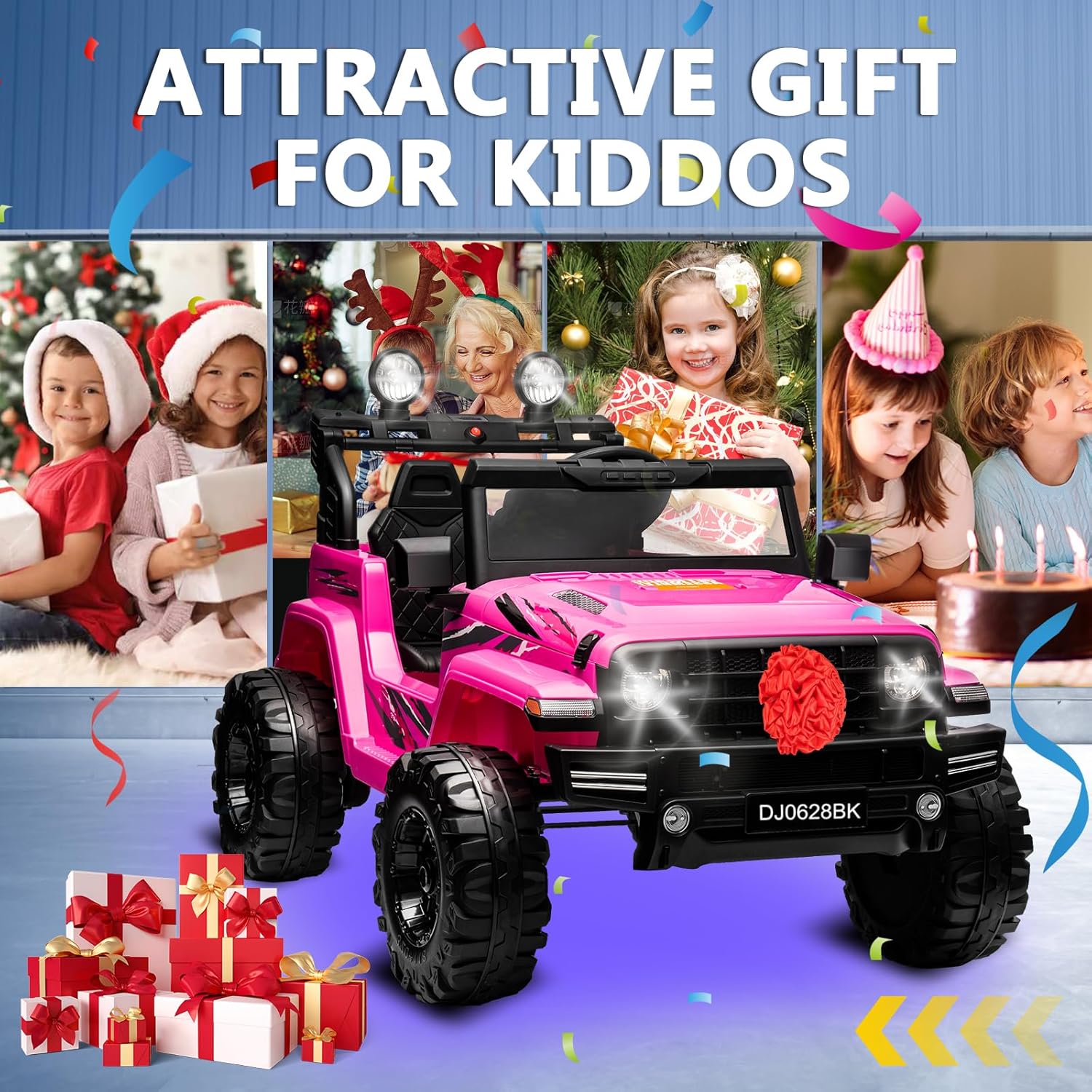 24 Volt Kids Electric Car Kids Ride On Car with Remote Control, 2-Seater Battery Powered Toy Car with LED Lights, Wheels Suspension, Music, Horn, 110 lbs Load