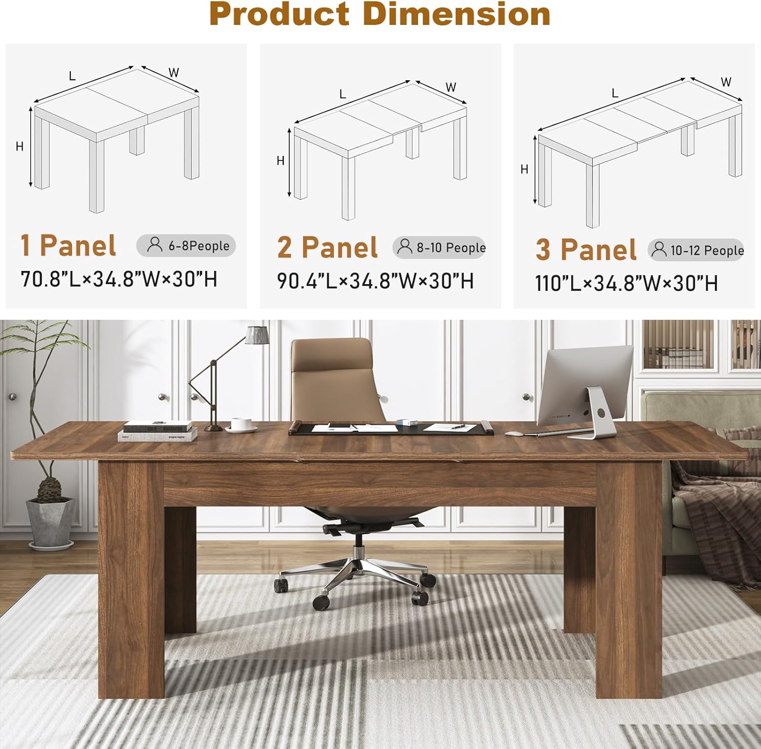 ChVans Large Mobile Extendable Dining Table for 6-10, Modern Wood Kitchen Table Rectangular Table for Dining Room, Living Room