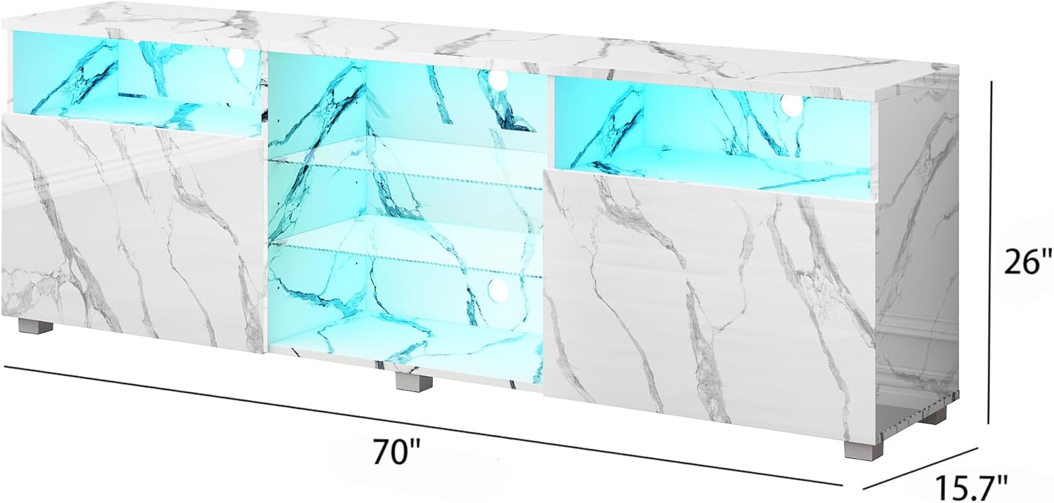 ANPOO LED TV Stand for 70/75/80 inch TV, High Glossy Entertainment Center with Drawer and Led Lights, Media Console for Living Game Room Bedroom