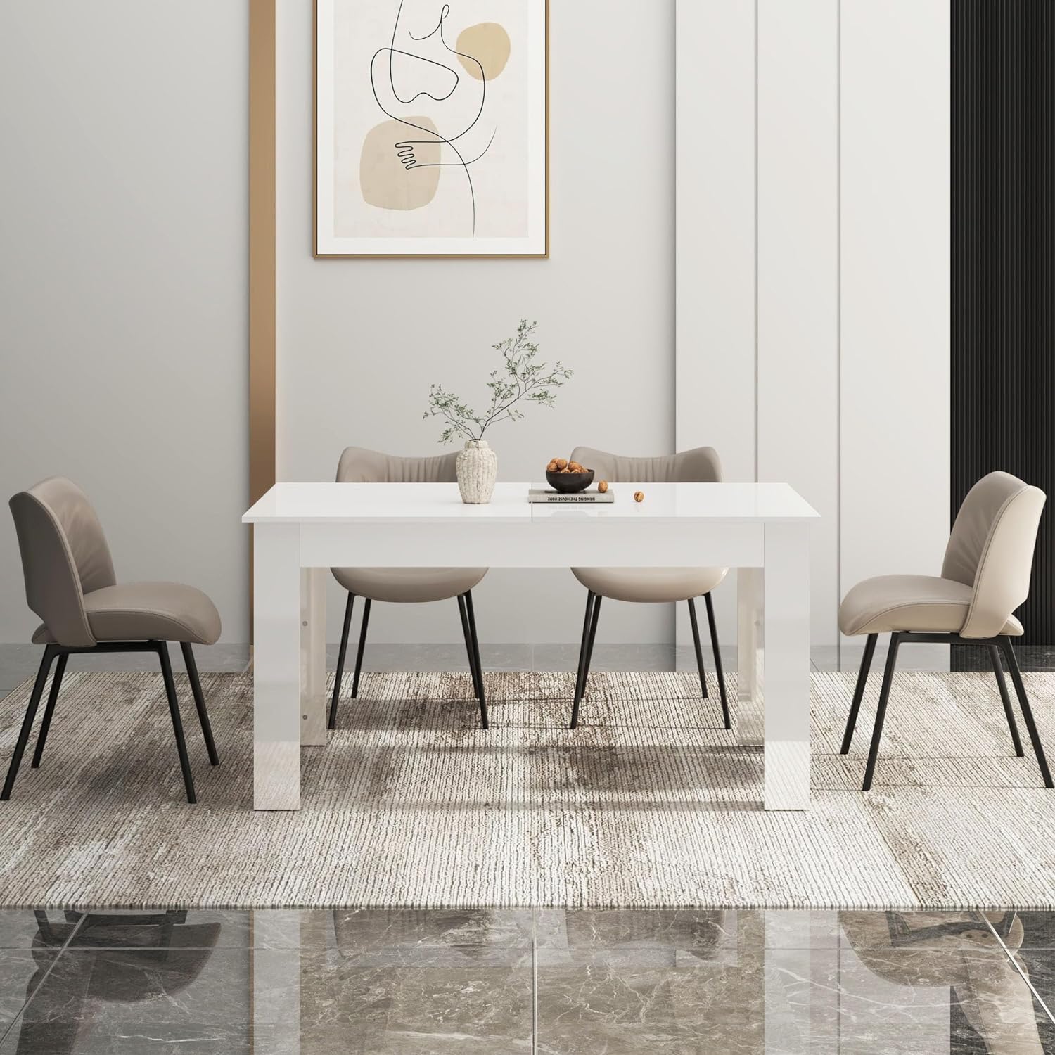 ChVans Large Mobile Extendable Dining Table for 6-10, Modern Wood Kitchen Table Rectangular Table for Dining Room, Living Room