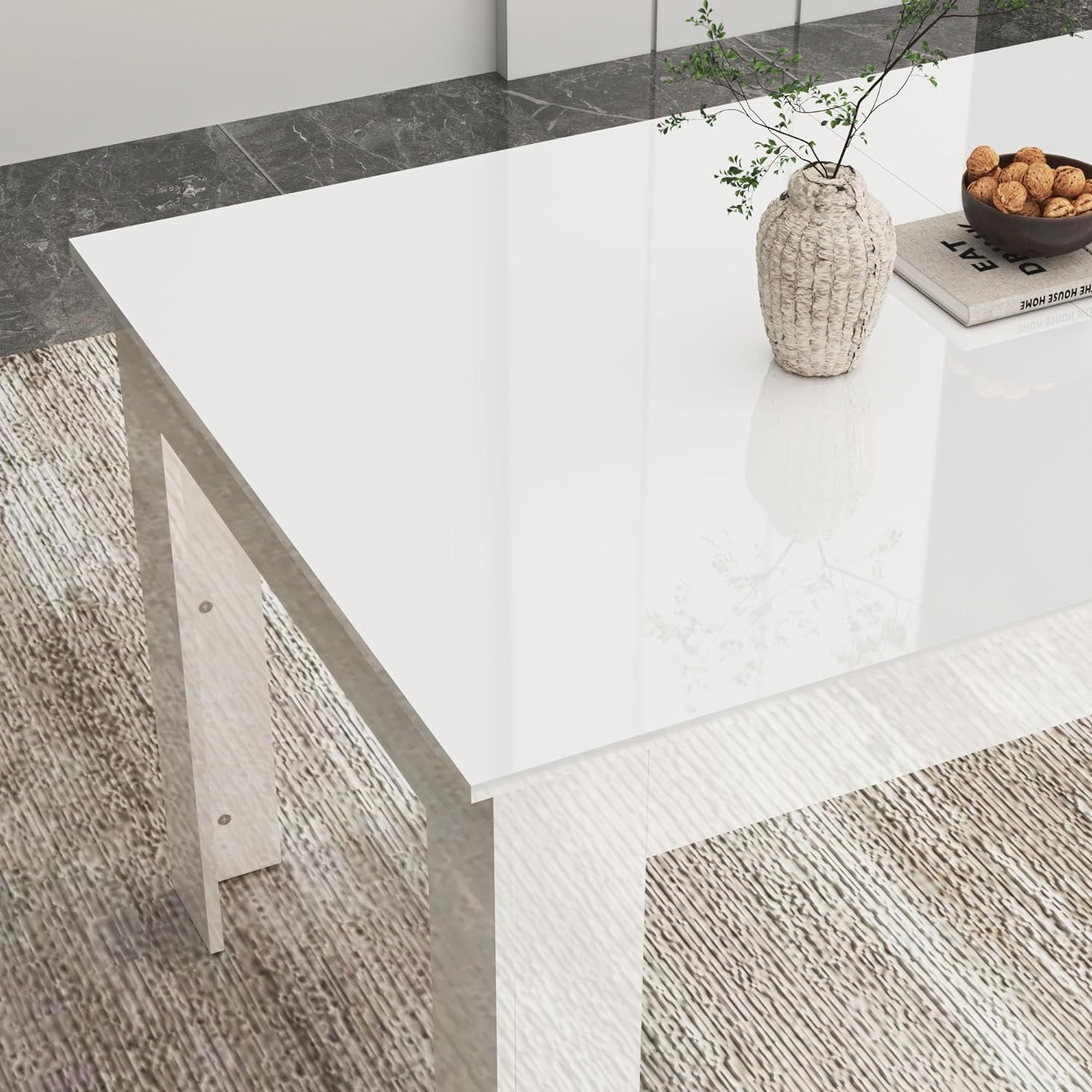 ChVans Large Mobile Extendable Dining Table for 6-10, Modern Wood Kitchen Table Rectangular Table for Dining Room, Living Room