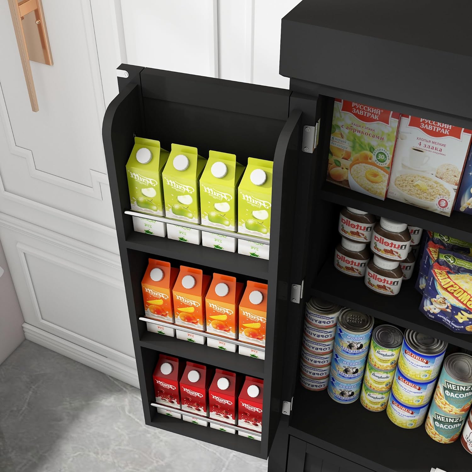 ChVans 72" Tall Kitchen Pantry with 4 Doors, Storage Cabinet with 1 Large Drawer 6 Hanging Shelves, Freestanding Cupboard for Dining Room Living Room