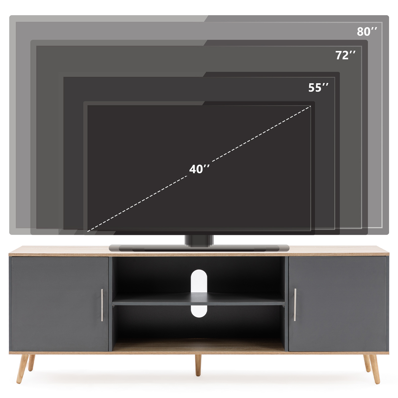 ChVans 70 Inch Mid Century Modern TV Stand for TVs up to 75 inches, Wood TV Stand with Storage, Entertainment Center for Living Room Bedroom, TV Media Console