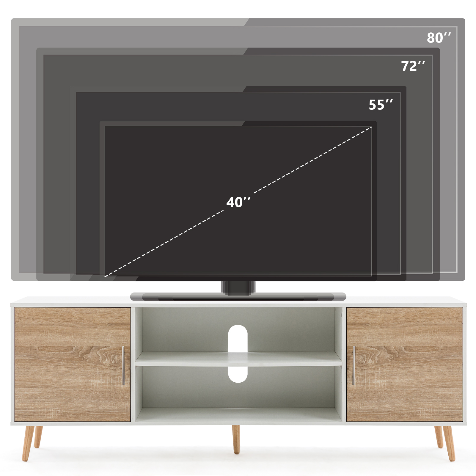 ChVans 70 Inch Mid Century Modern TV Stand for TVs up to 75 inches, Wood TV Stand with Storage, Entertainment Center for Living Room Bedroom, TV Media Console