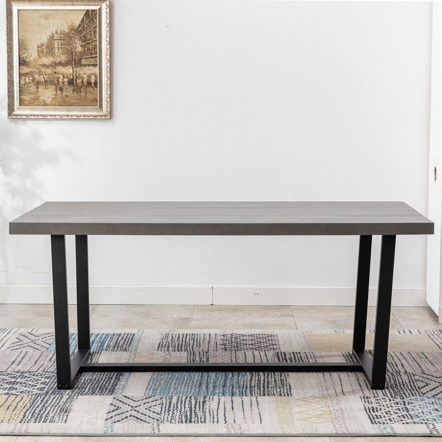 ChVans Dining Table for 4-6 Person, Rustic Farmhouse Solid Wood Dining Table with Metal Frame for Kitchen Meal(Brown-72 in Dining Table)