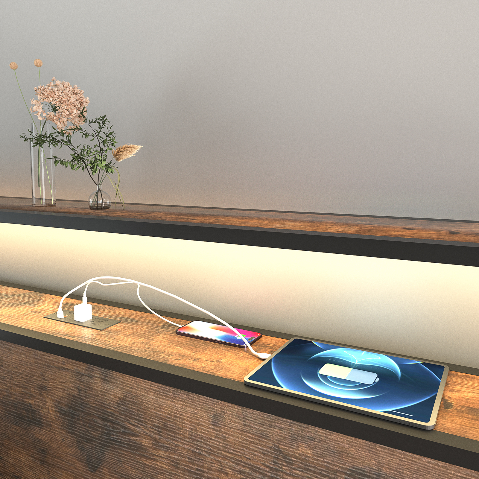 LED Bed Frame Full Size with 2 USB Ports and Outlets, Platform Metal Bed Frame with 4 Storage Drawers and Headboard, No Box Spring Needed, Noise-Free(Vintage Brown-FULL)