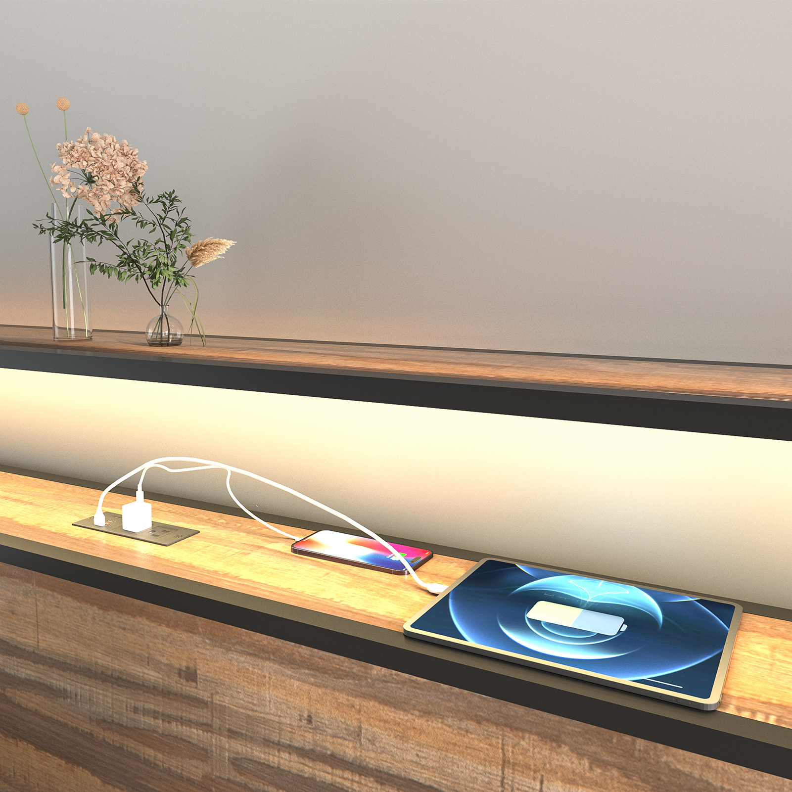 LED Bed Frame Full Size with 2 USB Ports and Outlets, Platform Metal Bed Frame with 4 Storage Drawers and Headboard, No Box Spring Needed, Noise-Free(Vintage Brown-FULL)