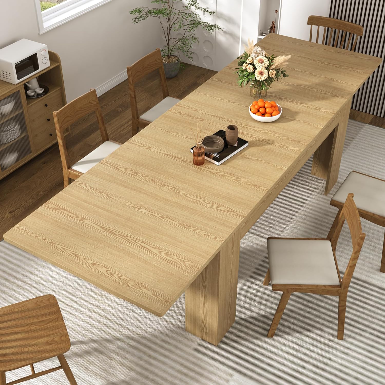 ChVans Large Mobile Extendable Dining Table for 6-10, Modern Wood Kitchen Table Rectangular Table for Dining Room, Living Room