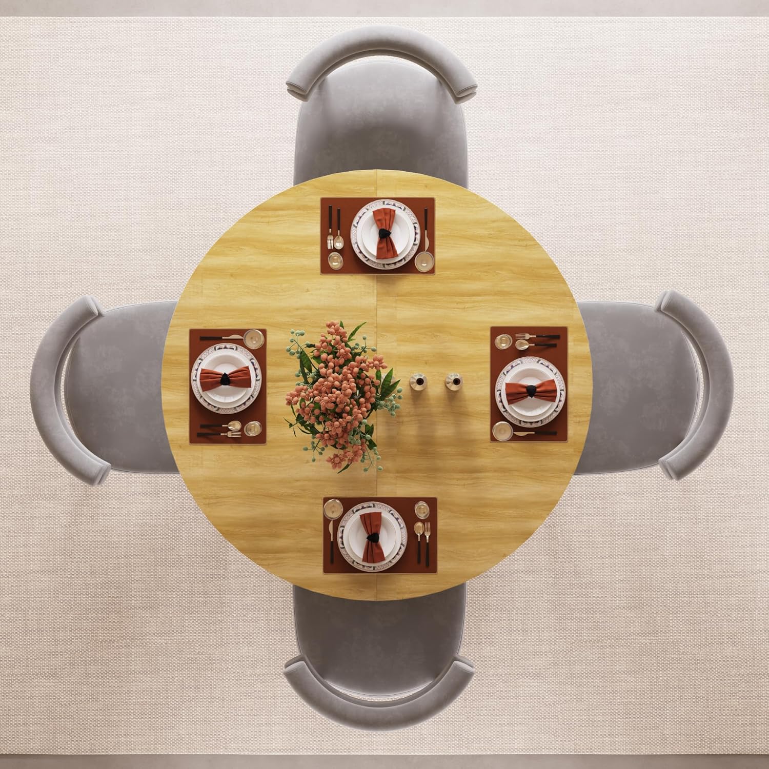 ChVans 47"-63" Extendable Round Dining Table for 4-8 Person, Modern Large Dinner Kitchen Table for Kitchen Dining Room, Save Space