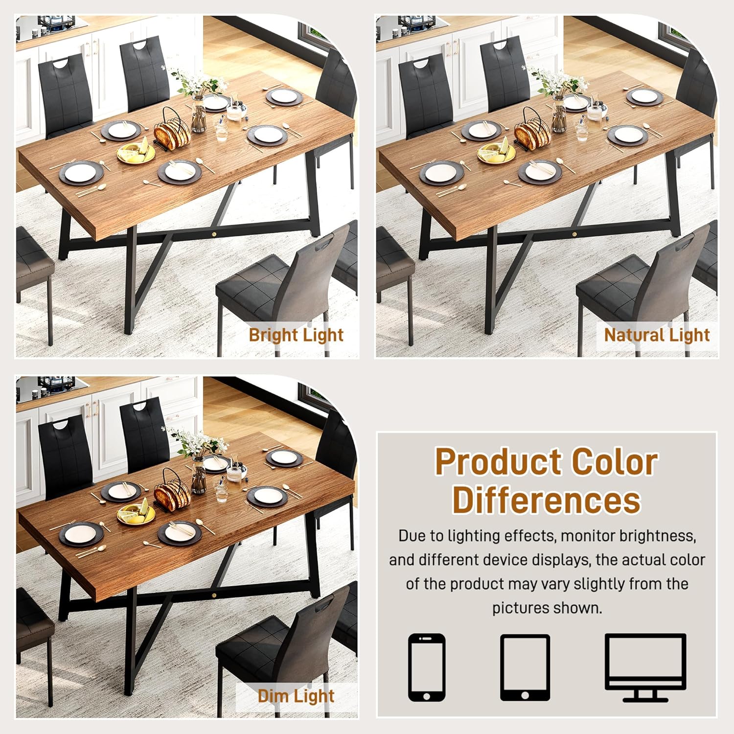 ChVans 71 Inch Farmhouse Dining Table for 4-8 People, Large Kitchen Table with Adjustable Heavy Duty Metal Leg, Rectangular Dining Table for Gathering, Kitchen, Dining Living Room