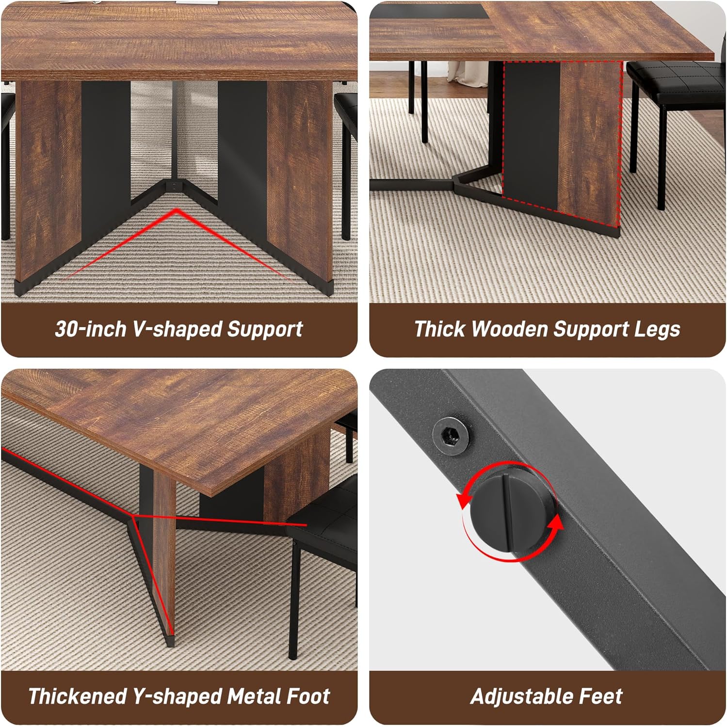 ANPOO 7-Piece Kitchen Dining Set for 4-8 People, 71" Rectangle Waterproof Wooden Table with 6 Chairs, Easy Clean Farmhouse Dining Table for Dining Room & Kitchen