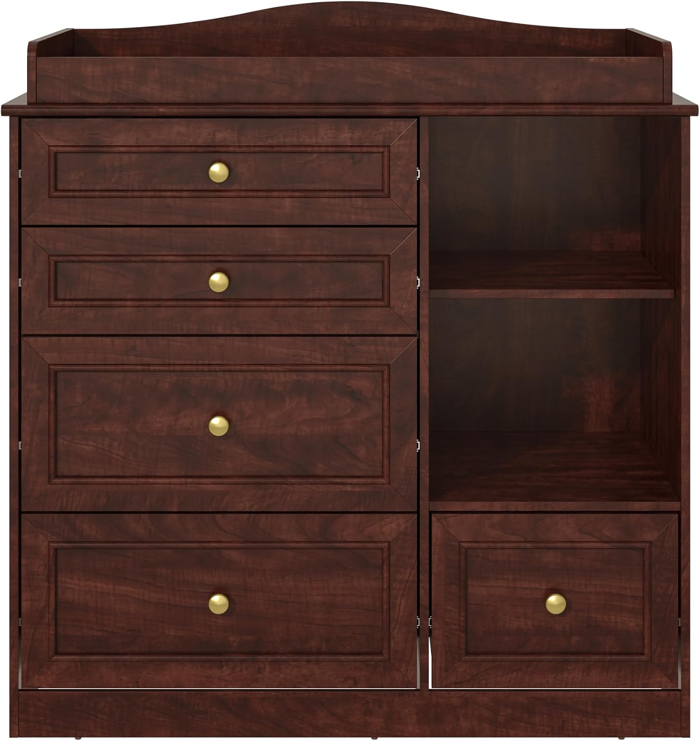 ChVans Changing Table Dresser, Baby Classic Nursery Dresser with 5 Drawers & Open Storage Shelves, Convertible Nursery Dresser Chest of Drawers