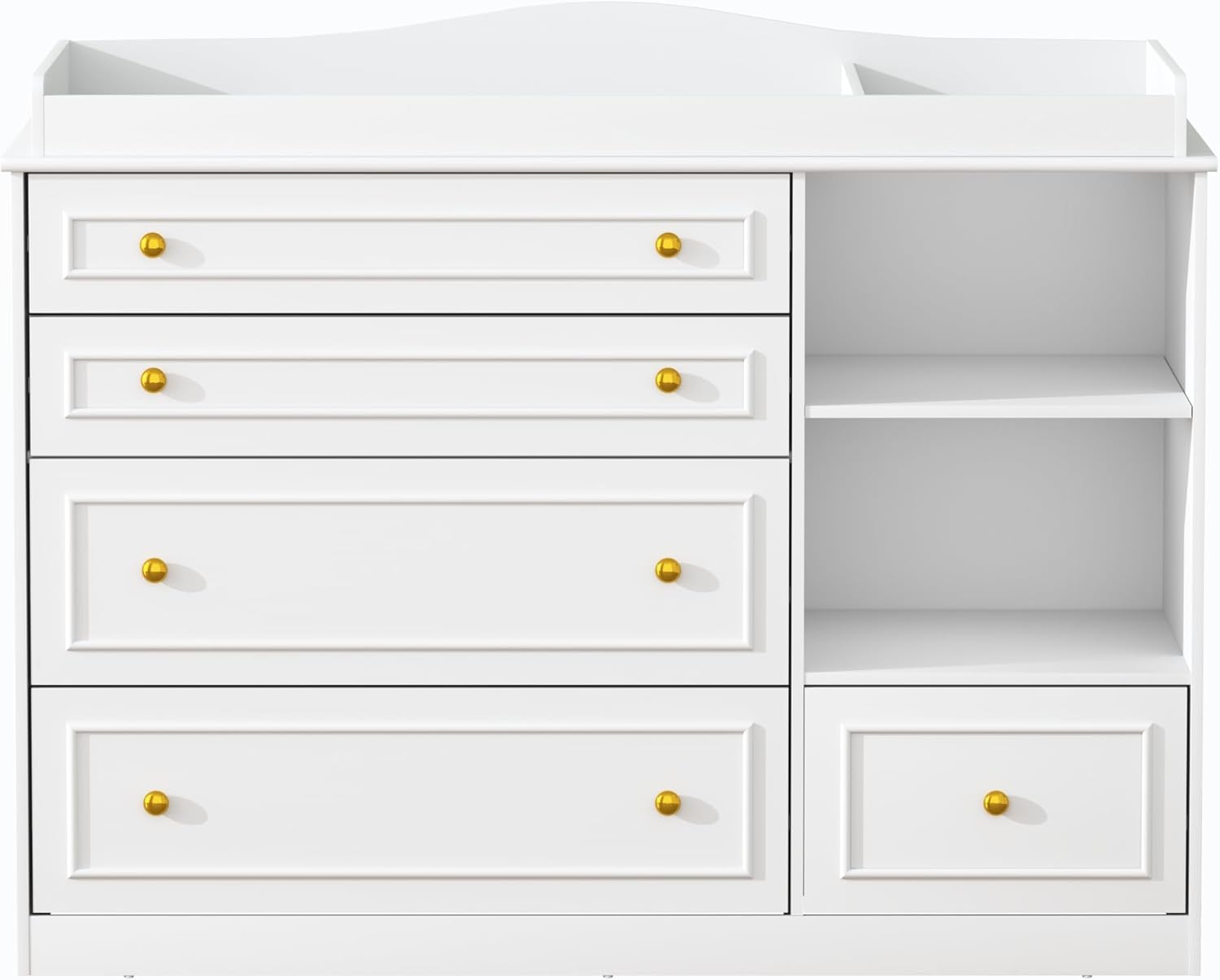 ChVans Changing Table Dresser, Baby Classic Nursery Dresser with 5 Drawers and 2 Shelves, Wood Chest of Drawers Nursery Storage Kids Organizer