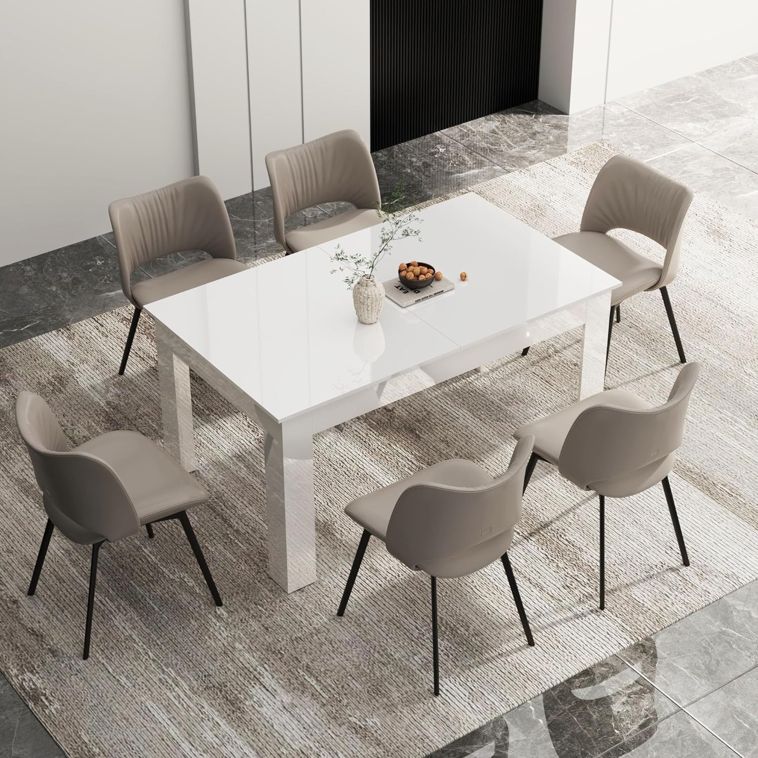 ChVans Large Mobile Extendable Dining Table for 6-10, Modern Wood Kitchen Table Rectangular Table for Dining Room, Living Room