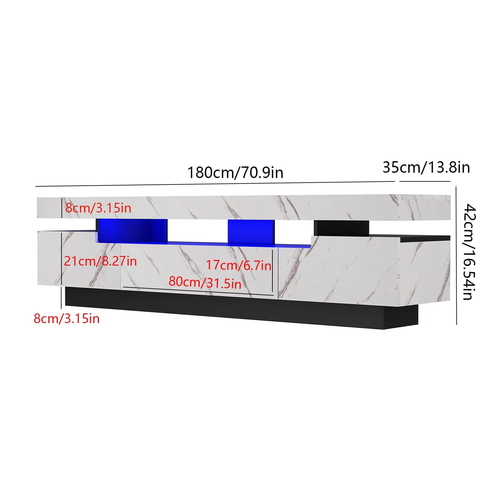 ChVans LED TV Stand for 55/65" TV, Living Room Entertainment Center w/RGB LED Lights & Storage Drawers Furniture, Black High Gloss TV Cabinet Console Table-51.2"