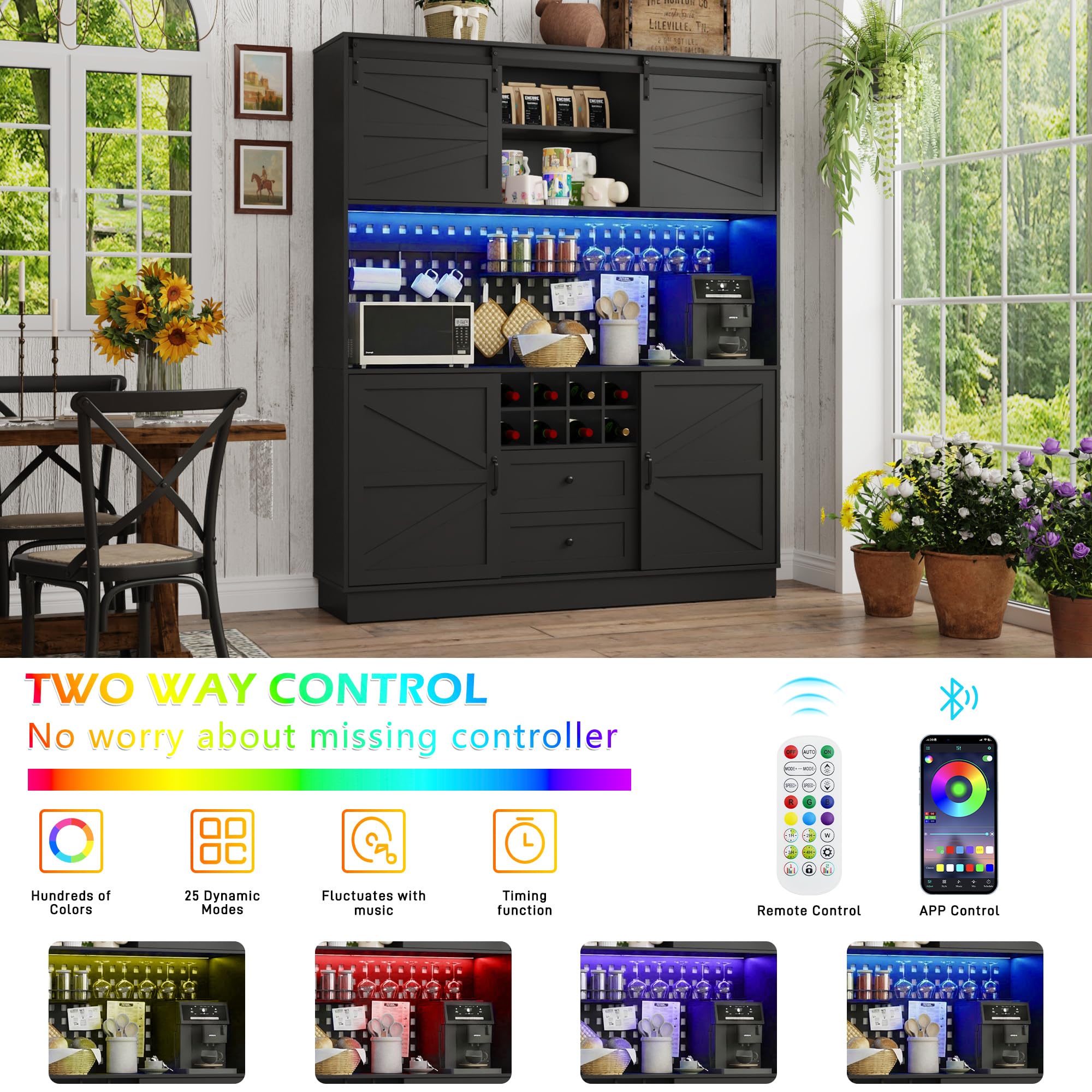 63"W 75"H Farmhouse Coffee Bar Cabinet with Hutch