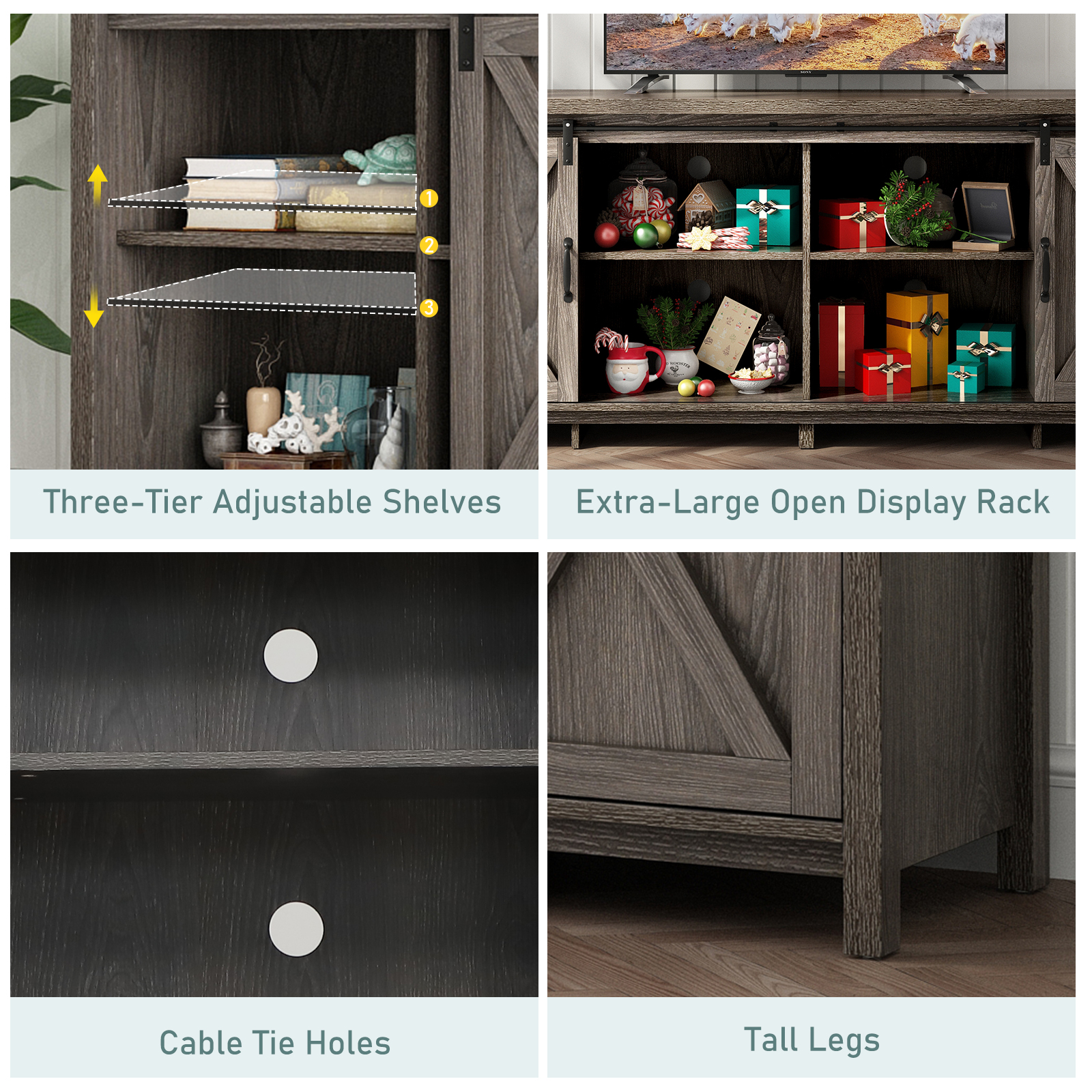 ChVans 70" Farmhouse Sliding Barn Door TV Stand for TVs Up to 80" TVs, Entertainment Center Console Table with Adjustable Shevles