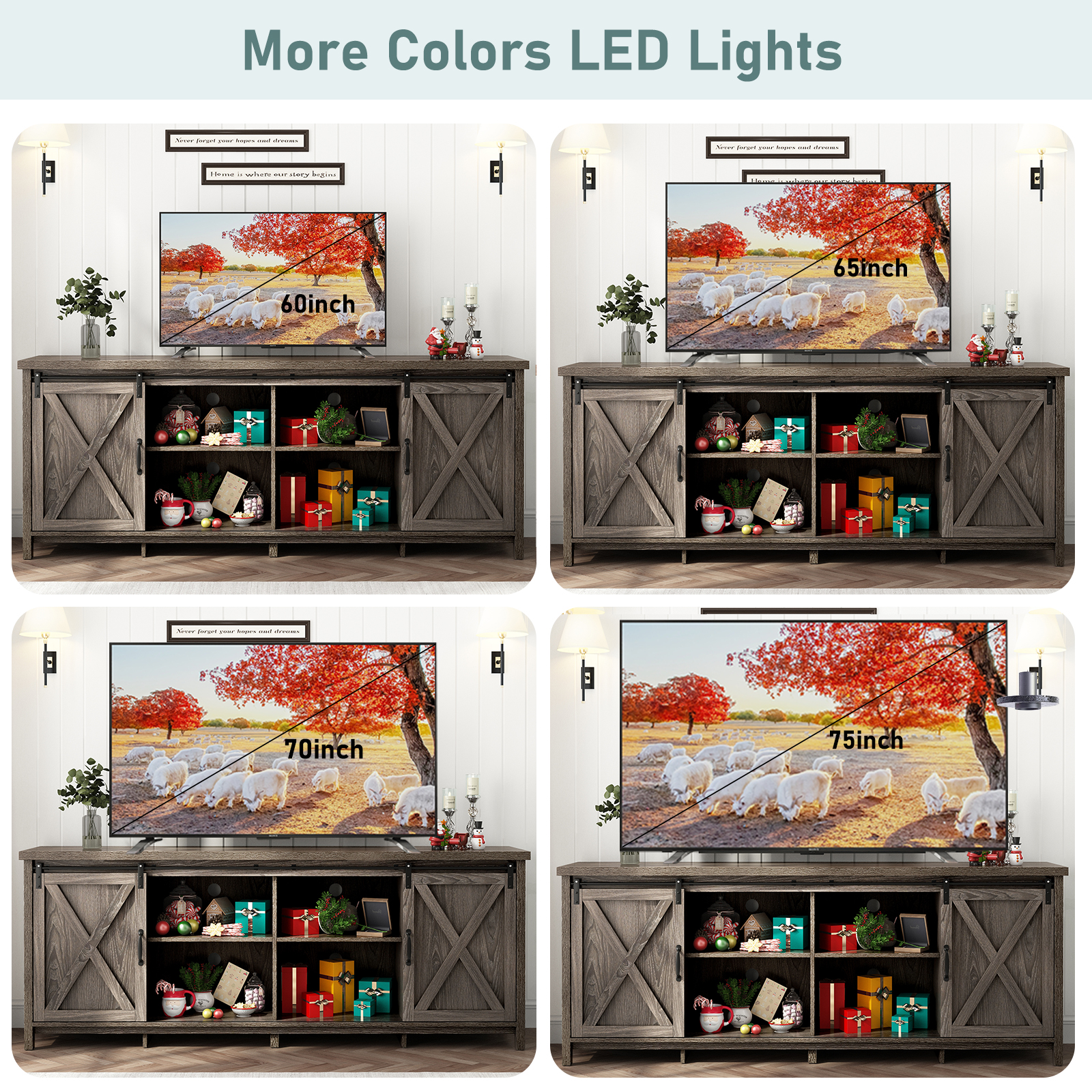 ChVans 70" Farmhouse Sliding Barn Door TV Stand for TVs Up to 80" TVs, Entertainment Center Console Table with Adjustable Shevles