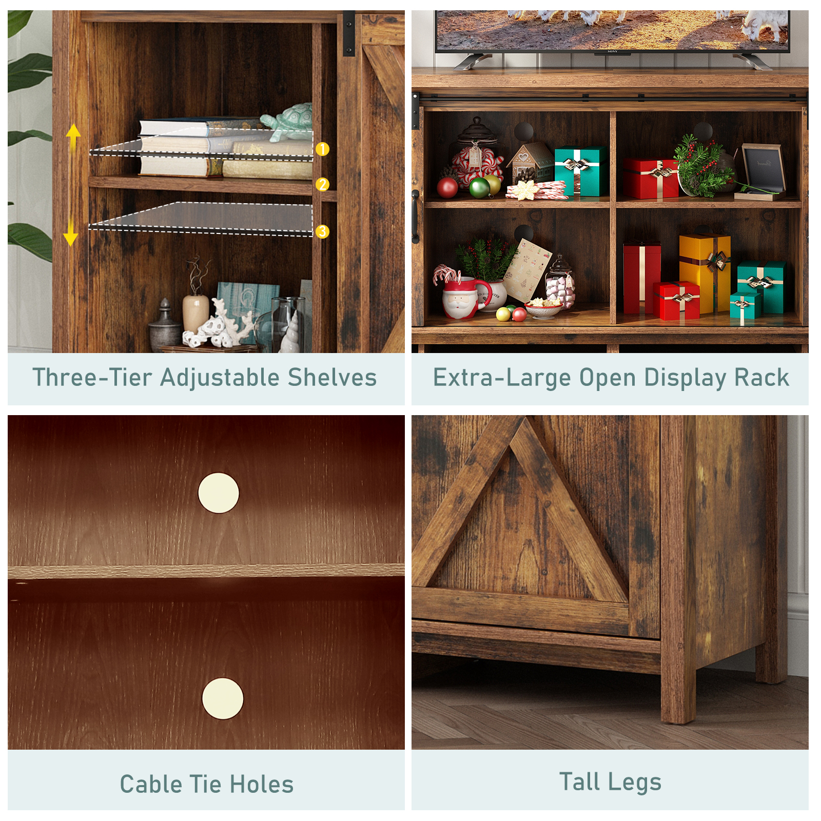 ChVans 70" Farmhouse Sliding Barn Door TV Stand for TVs Up to 80" TVs, Entertainment Center Console Table with Adjustable Shevles