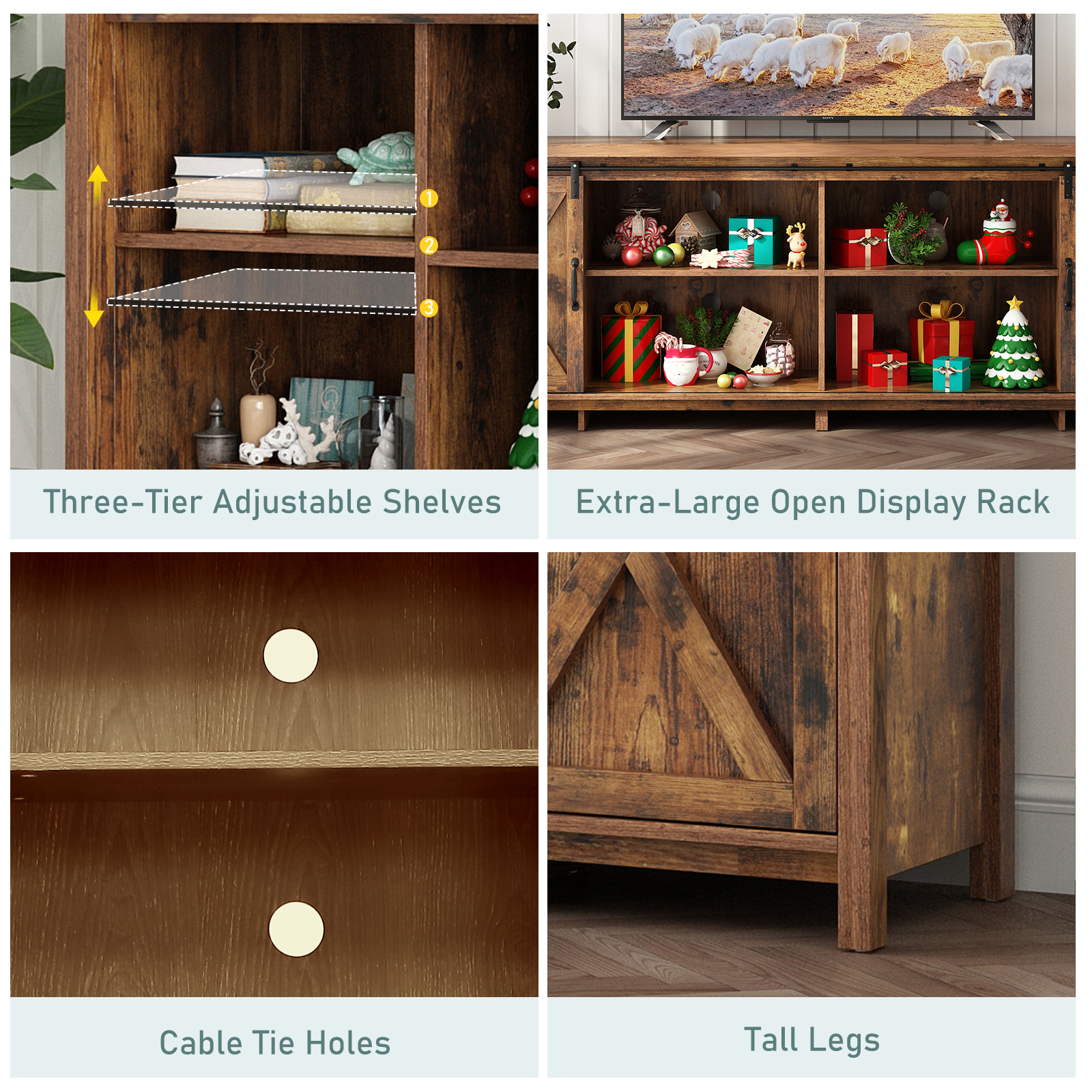 ChVans 70" Farmhouse Sliding Barn Door TV Stand for TVs Up to 80" TVs, Entertainment Center Console Table with Adjustable Shevles