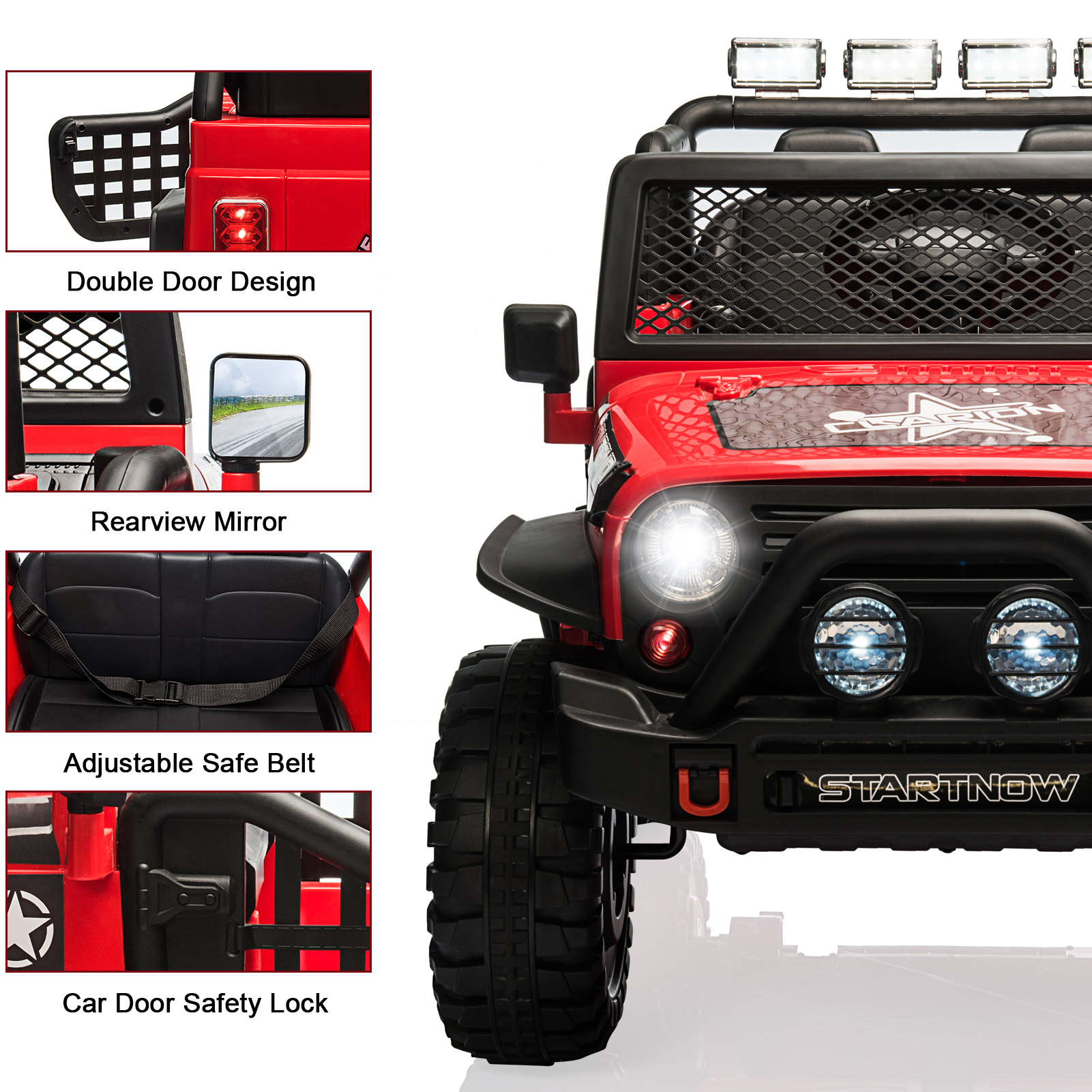 PWFE 12 Volt Kids Electric Car Kids Ride On Car with Remote Control, 2 Seats Kids Jeep with LED Lights, Wheels Suspension, Music, Horn, 110lbs Load(Black)