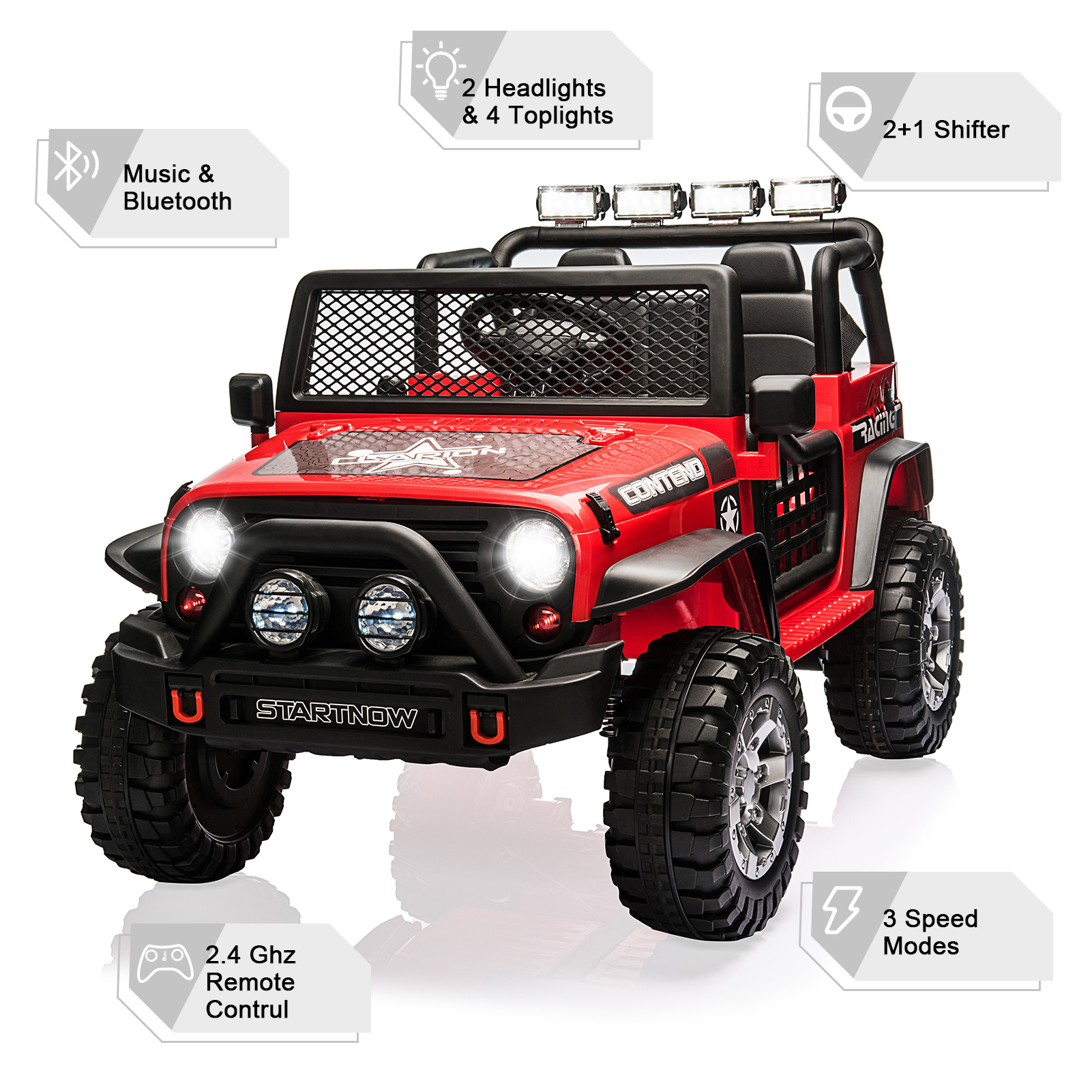 PWFE 12 Volt Kids Electric Car Kids Ride On Car with Remote Control, 2 Seats Kids Jeep with LED Lights, Wheels Suspension, Music, Horn, 110lbs Load(Black)