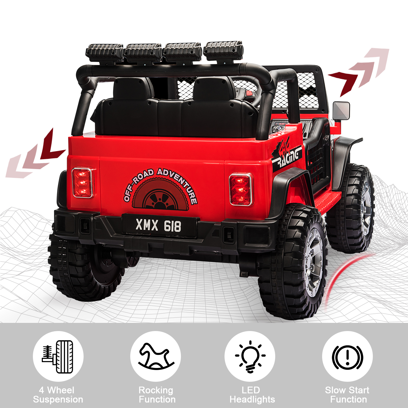 PWFE 12 Volt Kids Electric Car Kids Ride On Car with Remote Control, 2 Seats Kids Jeep with LED Lights, Wheels Suspension, Music, Horn, 110lbs Load(Black)