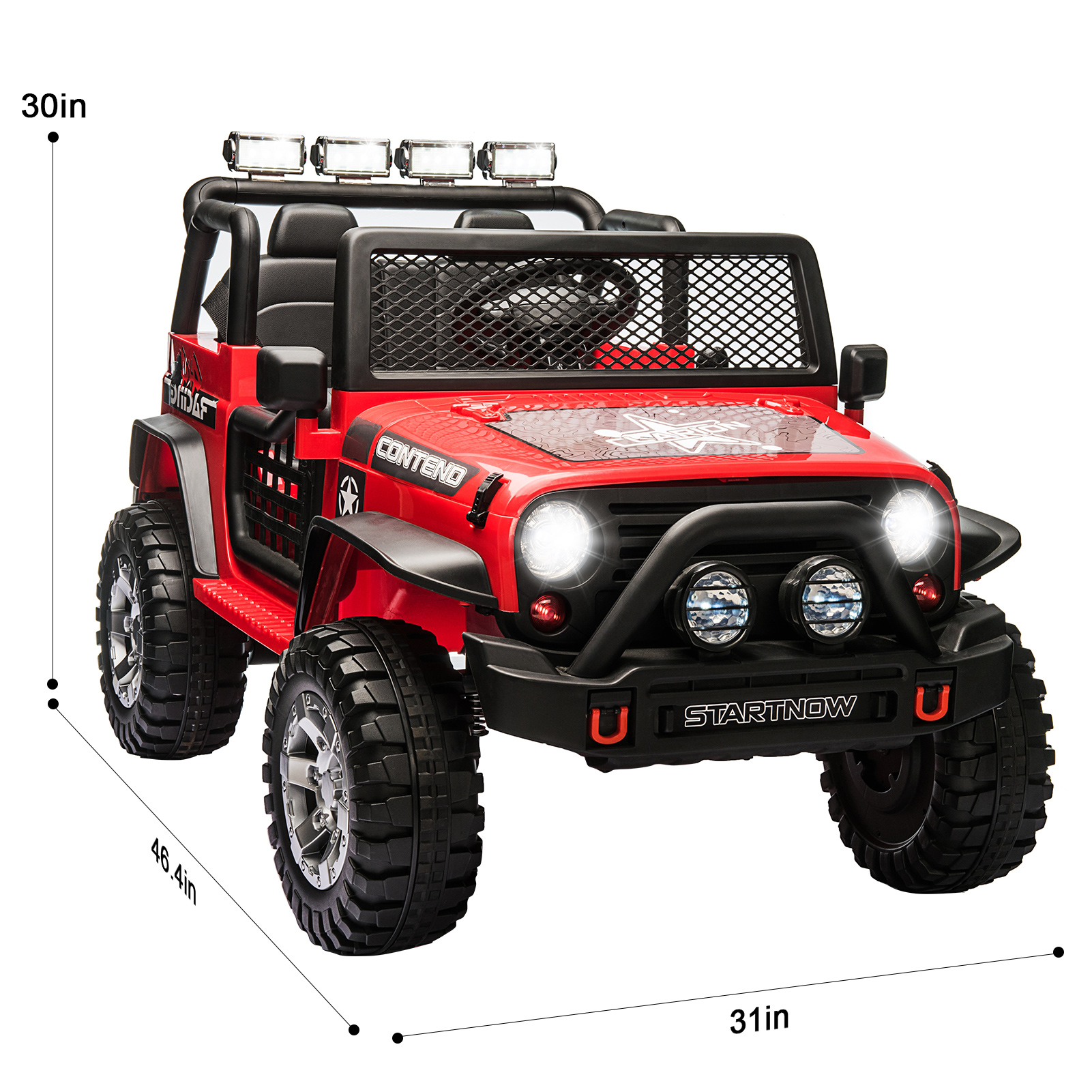 PWFE 12 Volt Kids Electric Car Kids Ride On Car with Remote Control, 2 Seats Kids Jeep with LED Lights, Wheels Suspension, Music, Horn, 110lbs Load(Black)