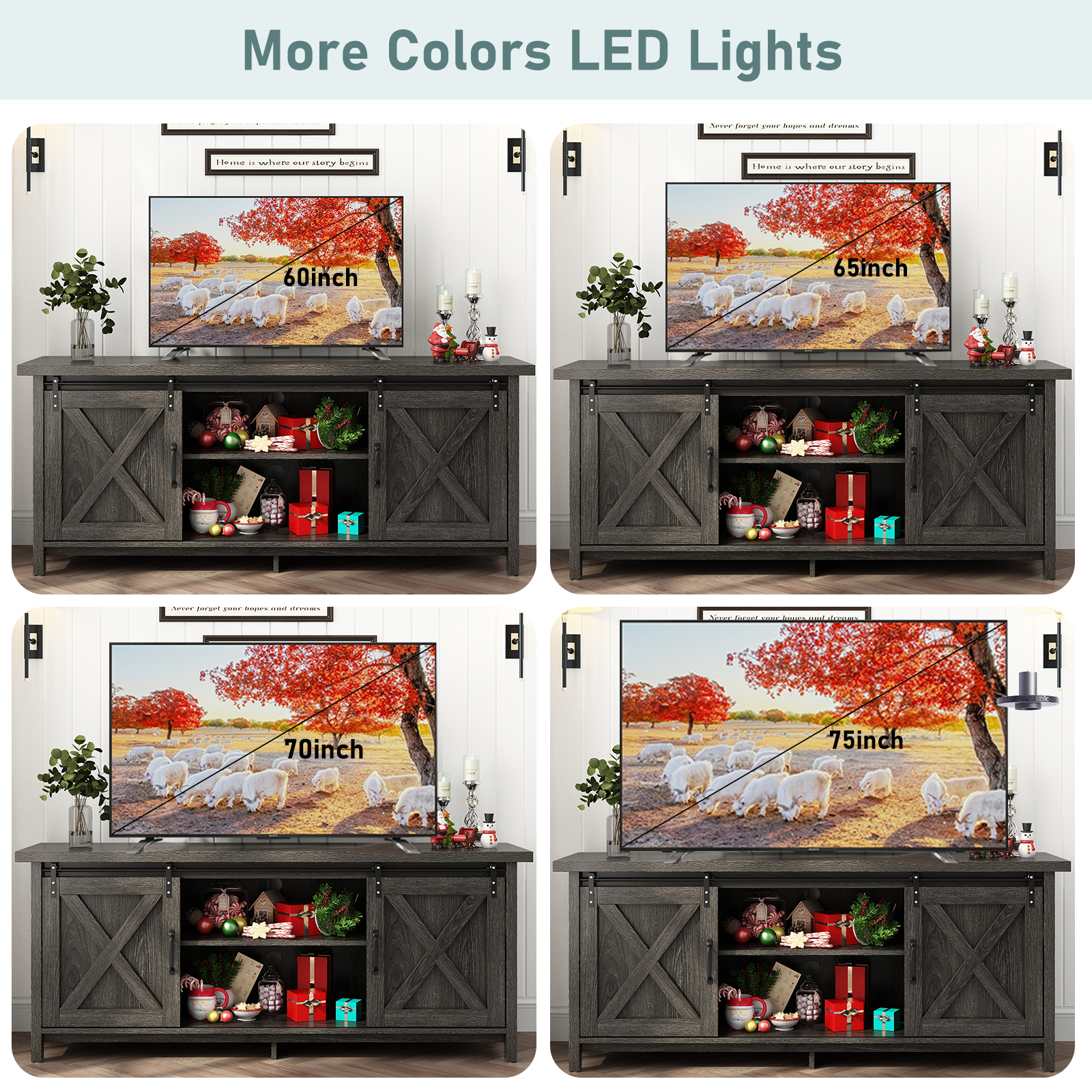 ChVans 70" Farmhouse Sliding Barn Door TV Stand for TVs Up to 80" TVs, Entertainment Center Console Table with Adjustable Shevles