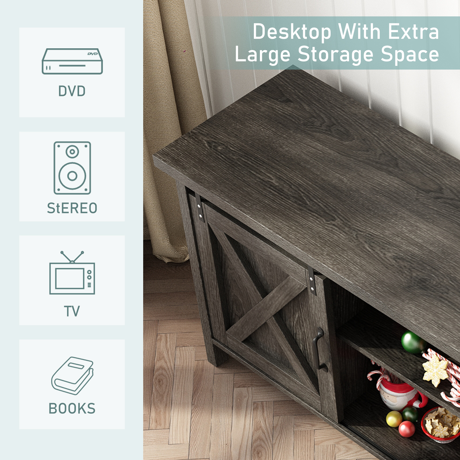 ChVans 70" Farmhouse Sliding Barn Door TV Stand for TVs Up to 80" TVs, Entertainment Center Console Table with Adjustable Shevles