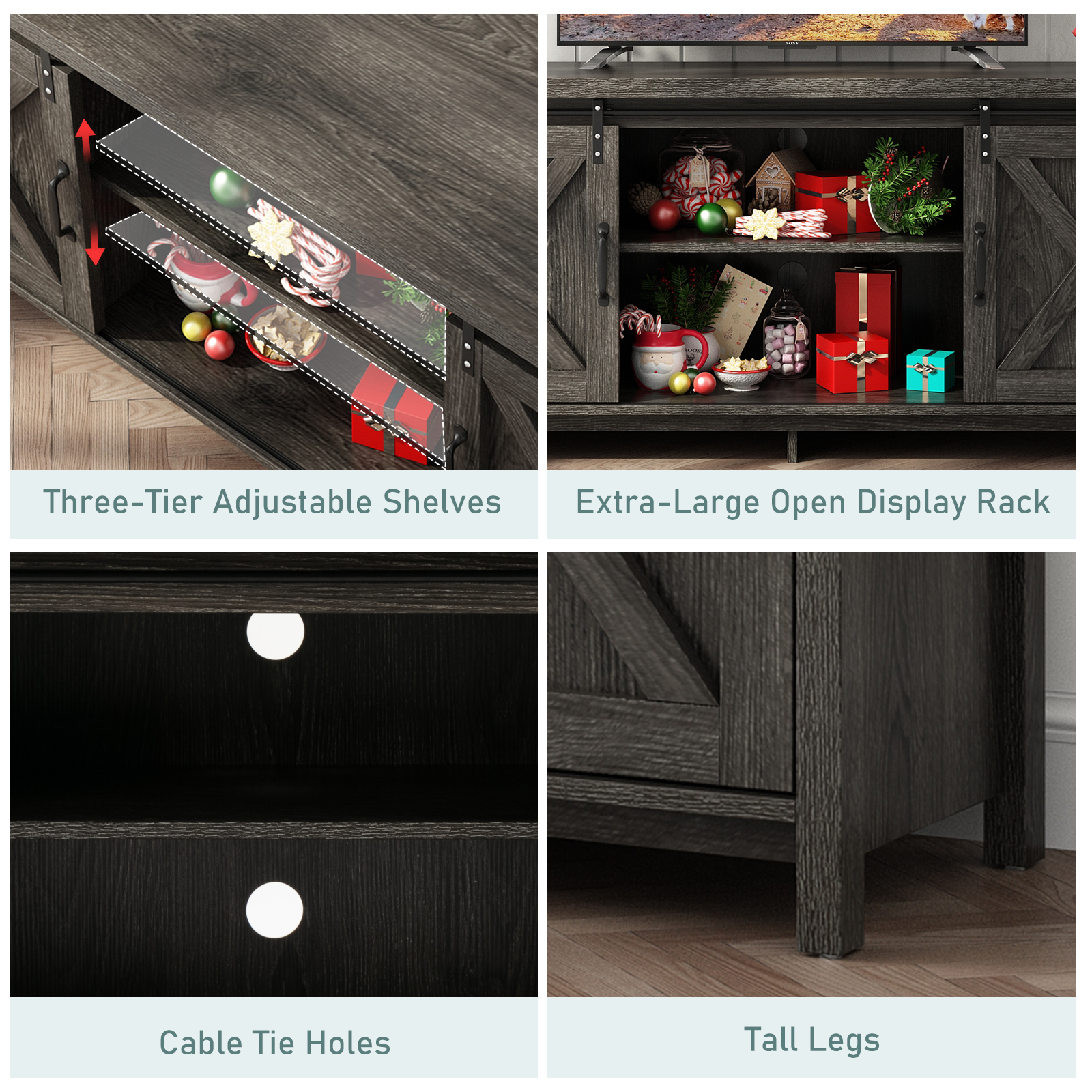 ChVans 70" Farmhouse Sliding Barn Door TV Stand for TVs Up to 80" TVs, Entertainment Center Console Table with Adjustable Shevles