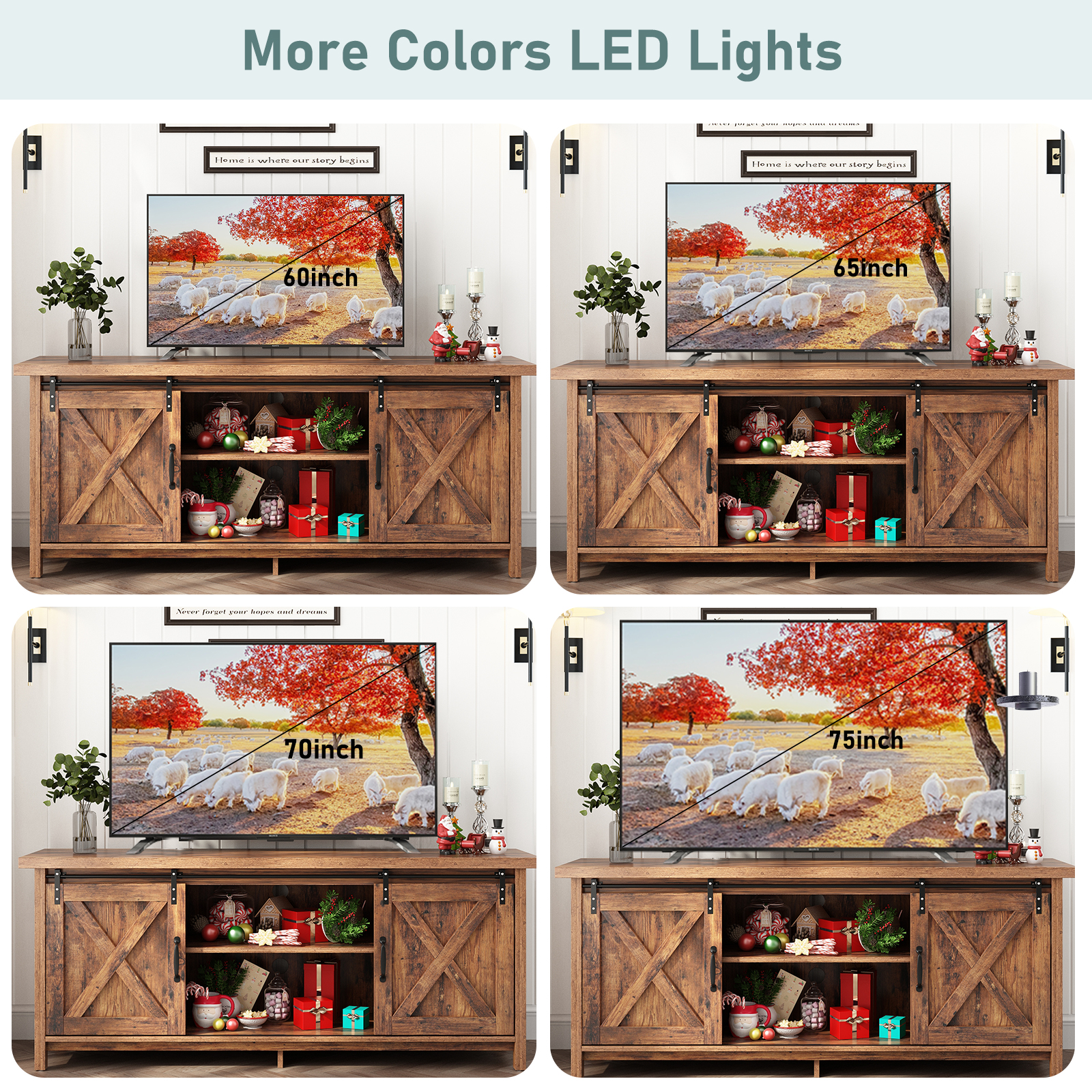 ChVans 70" Farmhouse Sliding Barn Door TV Stand for TVs Up to 80" TVs, Entertainment Center Console Table with Adjustable Shevles