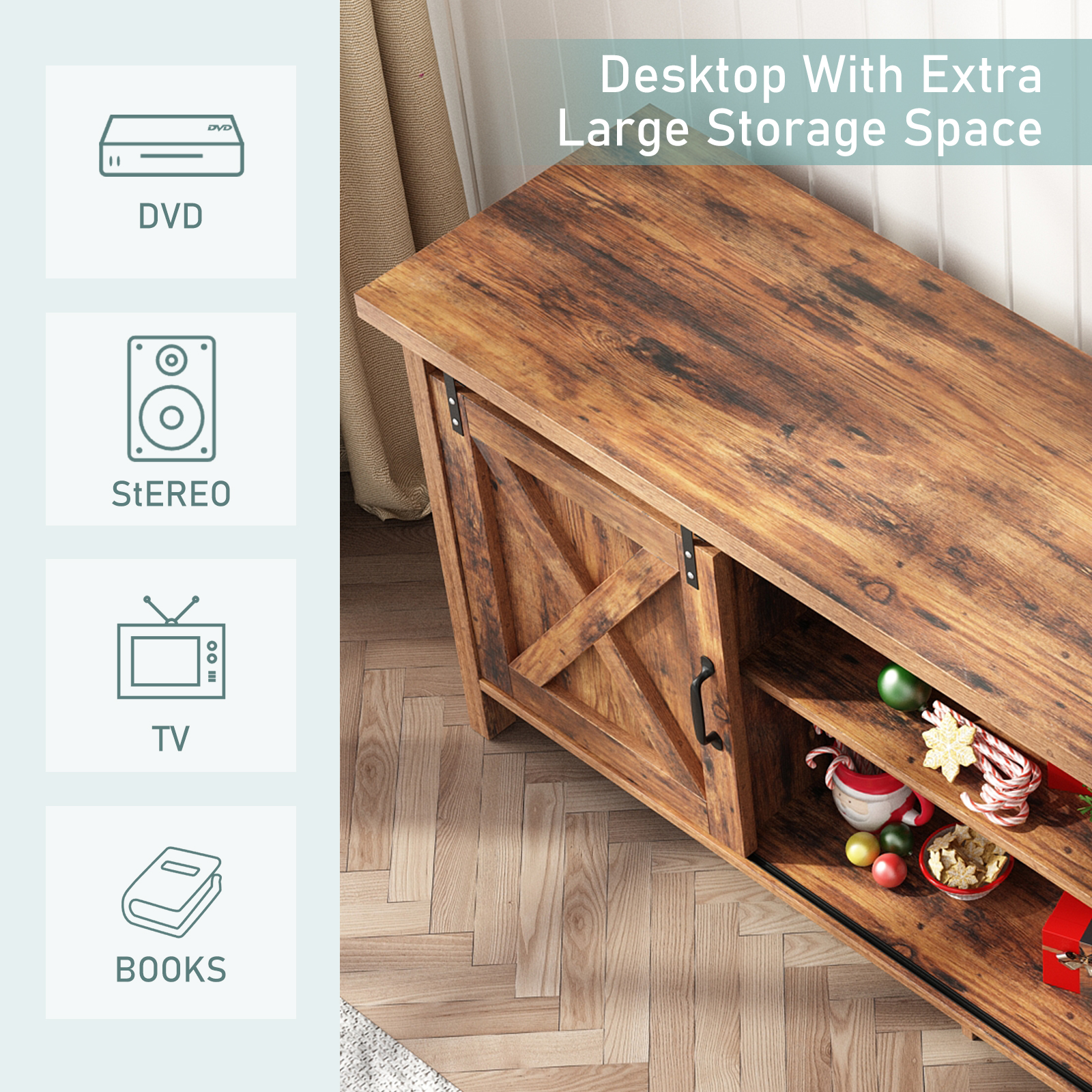 ChVans 70" Farmhouse Sliding Barn Door TV Stand for TVs Up to 80" TVs, Entertainment Center Console Table with Adjustable Shevles