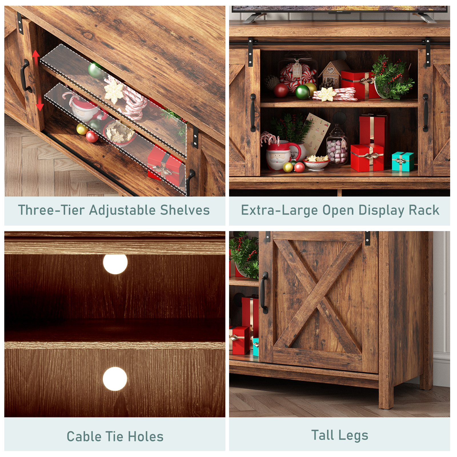 ChVans 70" Farmhouse Sliding Barn Door TV Stand for TVs Up to 80" TVs, Entertainment Center Console Table with Adjustable Shevles