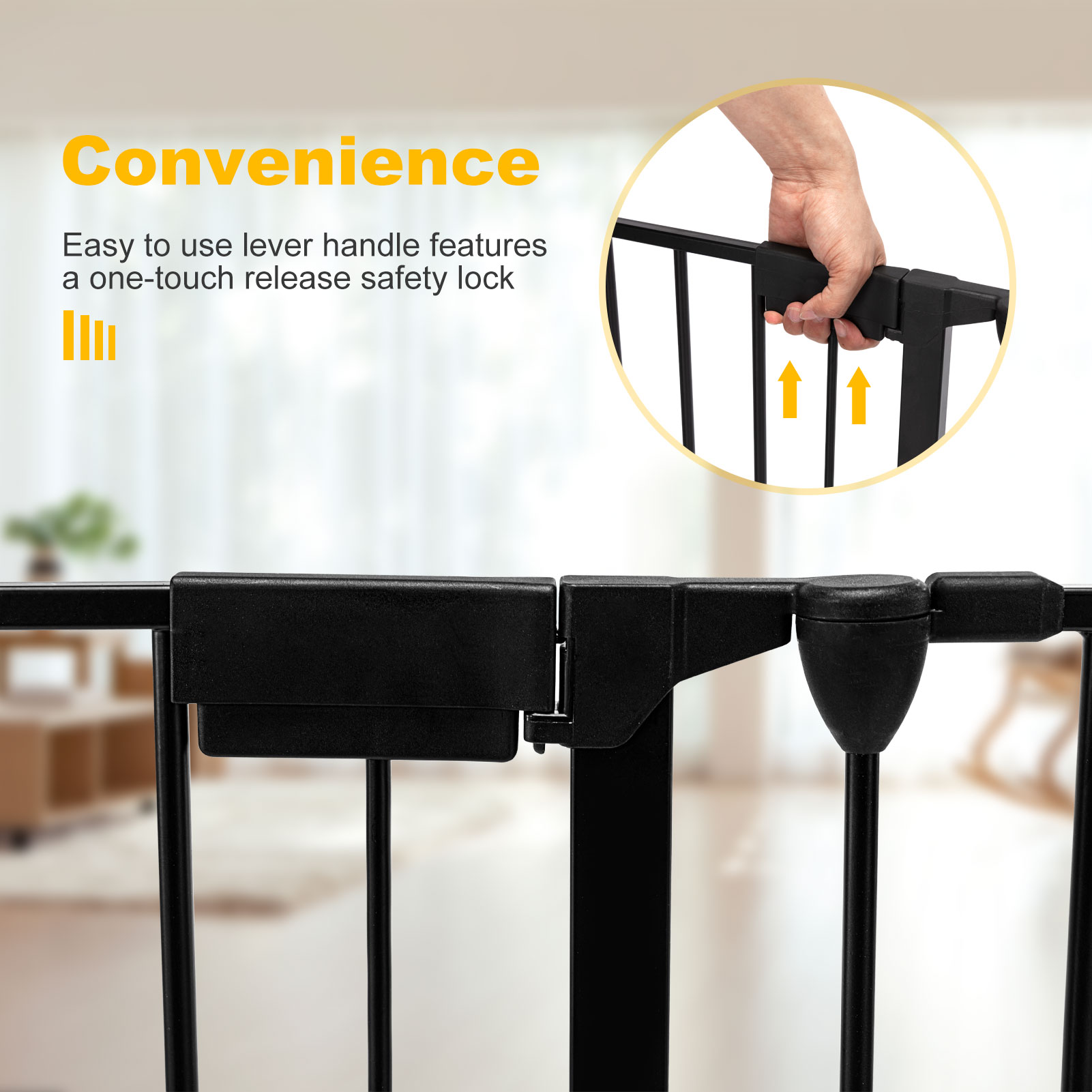 Yaoping 120" Wide Baby Gate Metal Safety Fence for Toddlers/pets/dogs, 5 Panels(Black-5-Panel)