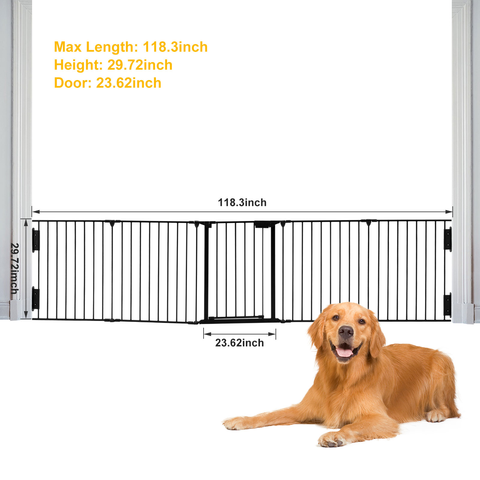 Yaoping 120" Wide Baby Gate Metal Safety Fence for Toddlers/pets/dogs, 5 Panels(Black-5-Panel)