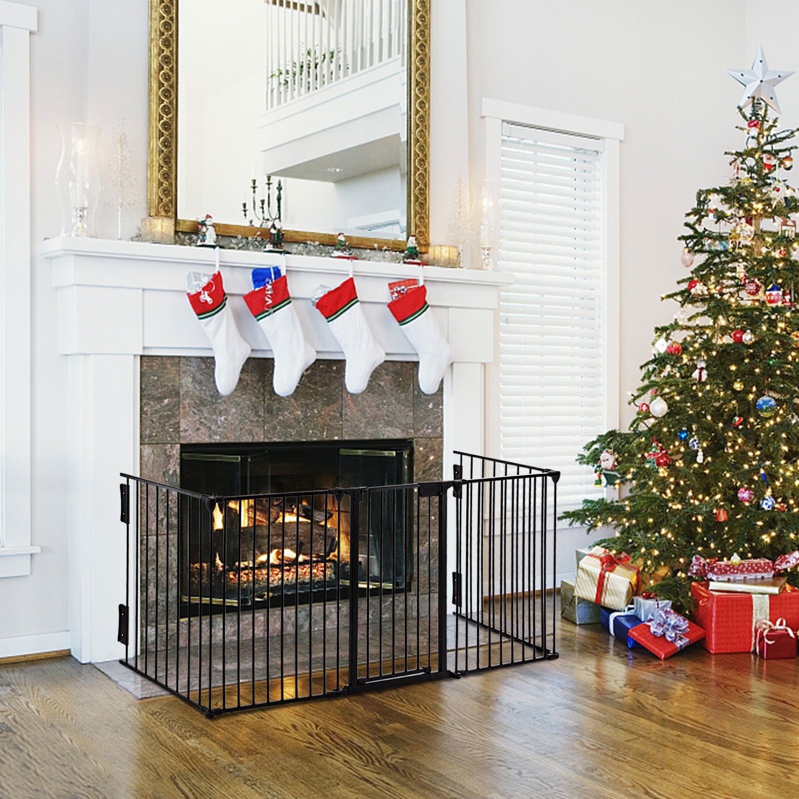 Yaoping 120" Wide Baby Gate Metal Safety Fence for Toddlers/pets/dogs, 5 Panels(Black-5-Panel)