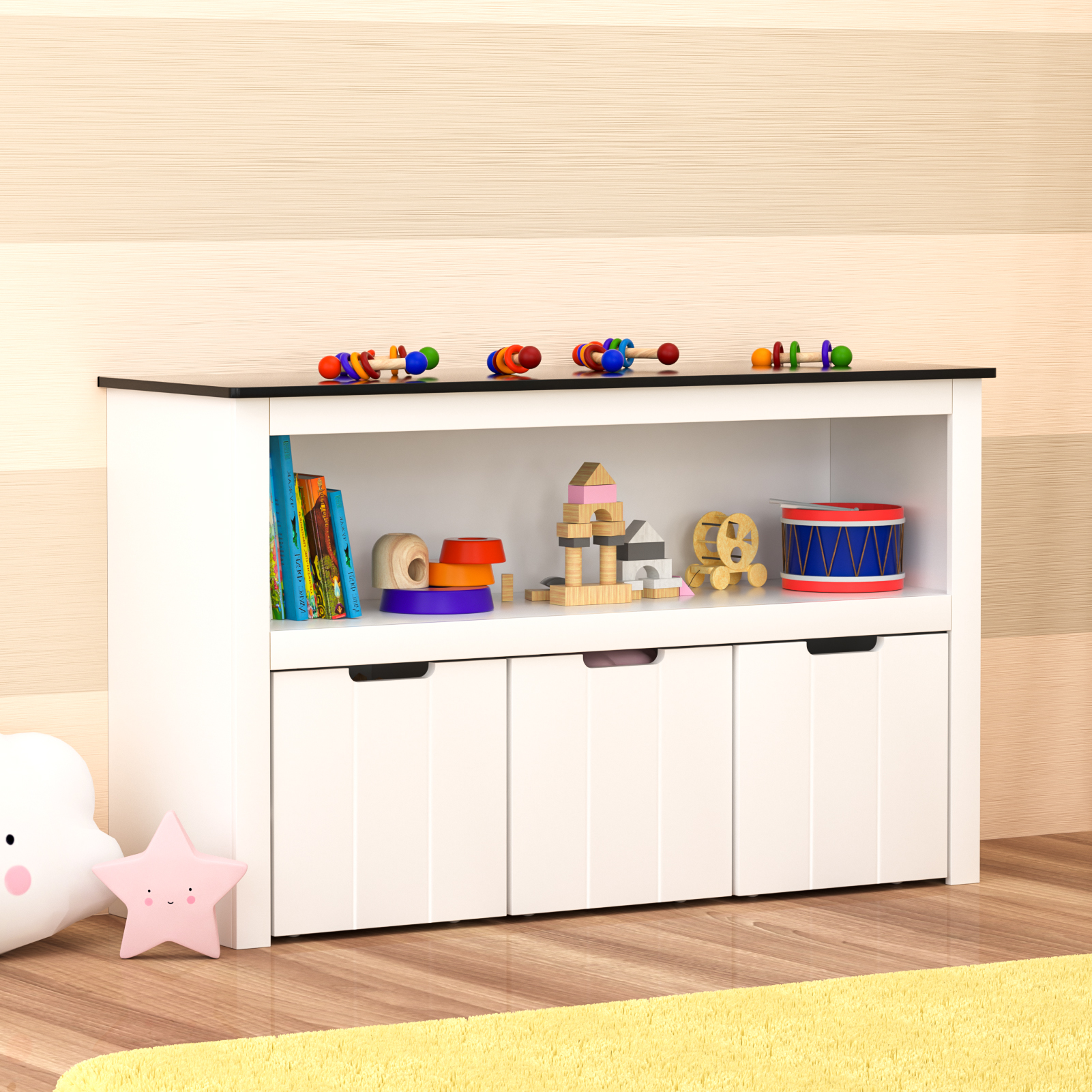 Yaoping Kids Toy Storage Organizer for Kids Room Organizers and Storage, 3 Storage Bins and Open Shelf for Playroom Storage