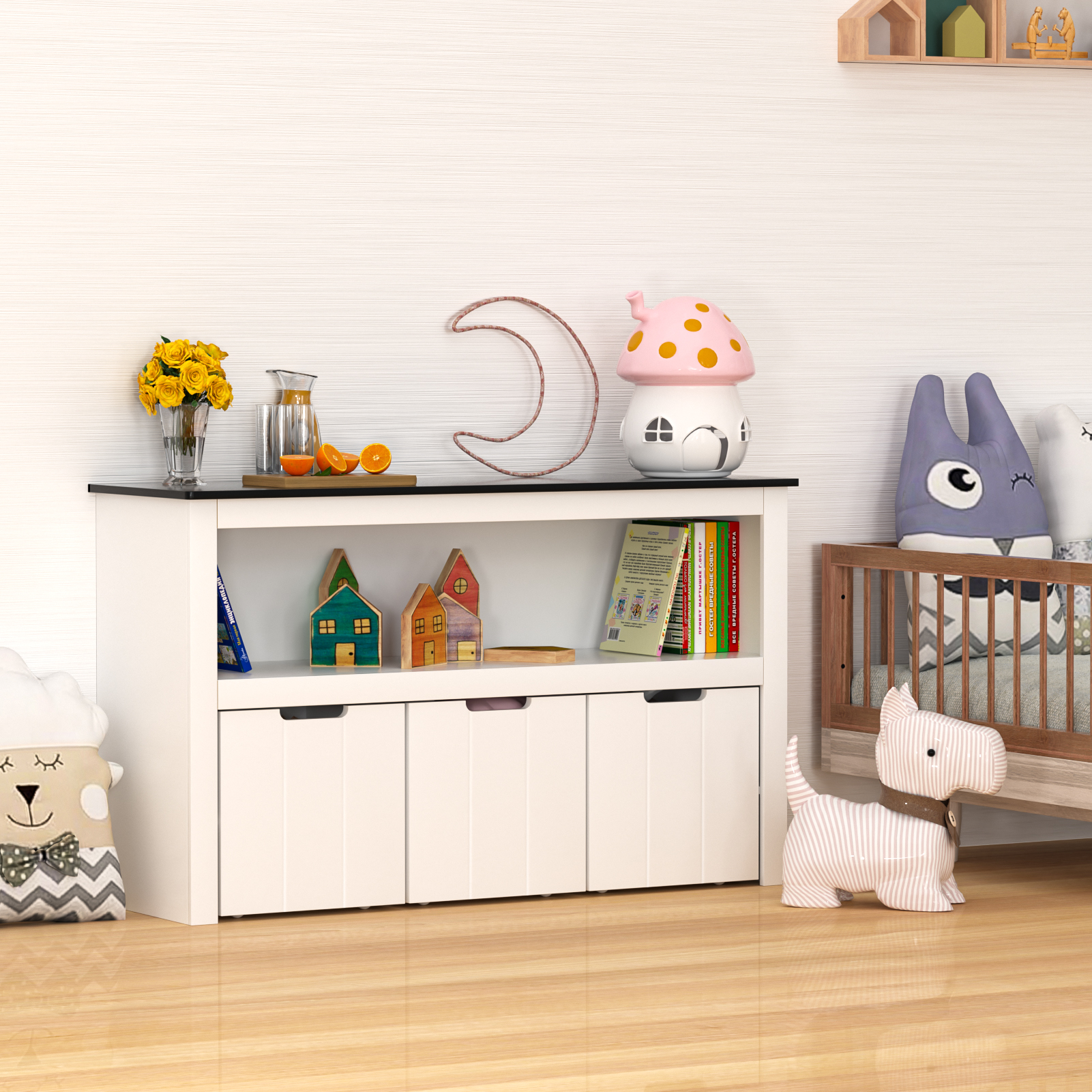 Yaoping Kids Toy Storage Organizer for Kids Room Organizers and Storage, 3 Storage Bins and Open Shelf for Playroom Storage