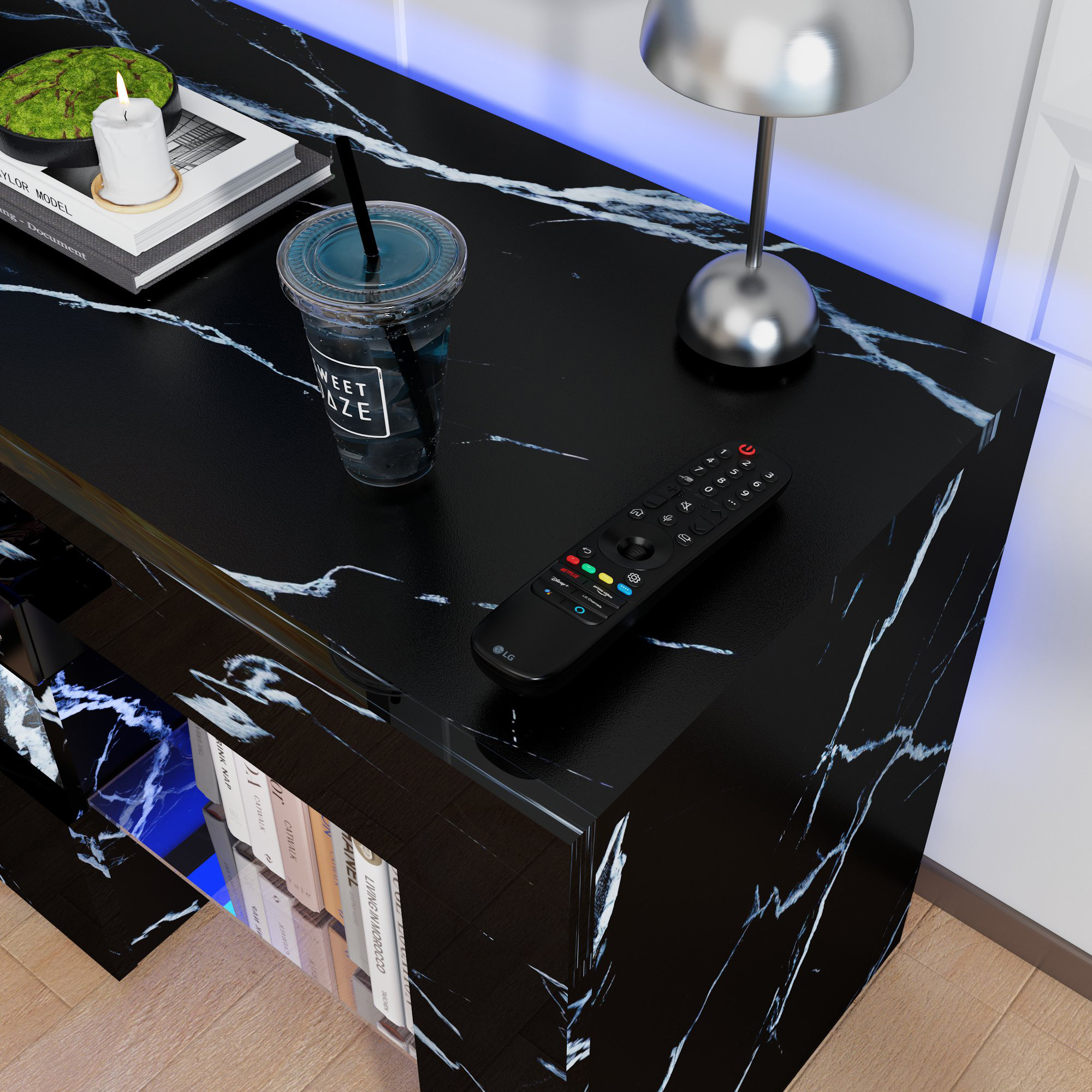 ChVans LED TV Stand for 65/75/85 inch TV, High Glossy Modern Entertainment Center with Drawer and LED Lights