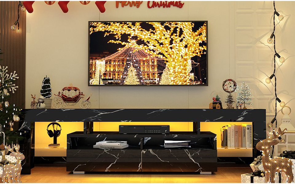 ChVans LED TV Stand for 65/75/85 inch TV, High Glossy Modern Entertainment Center with Drawer and LED Lights
