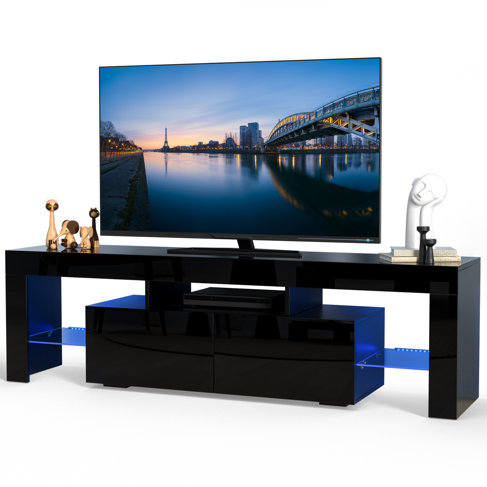 Glossy LED TV Stand Entertainment Cabinet for 70 in TV Media Player Game Console