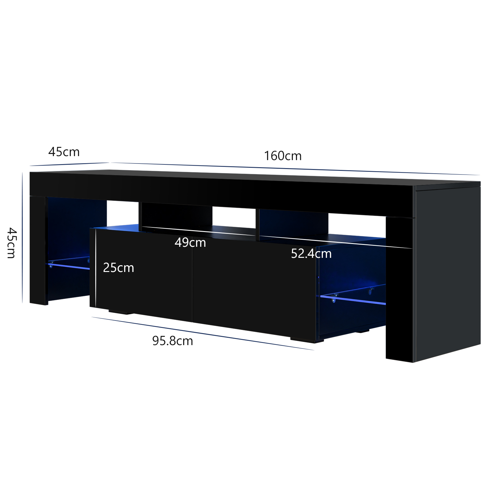 Glossy LED TV Stand Entertainment Cabinet for 70 in TV Media Player Game Console