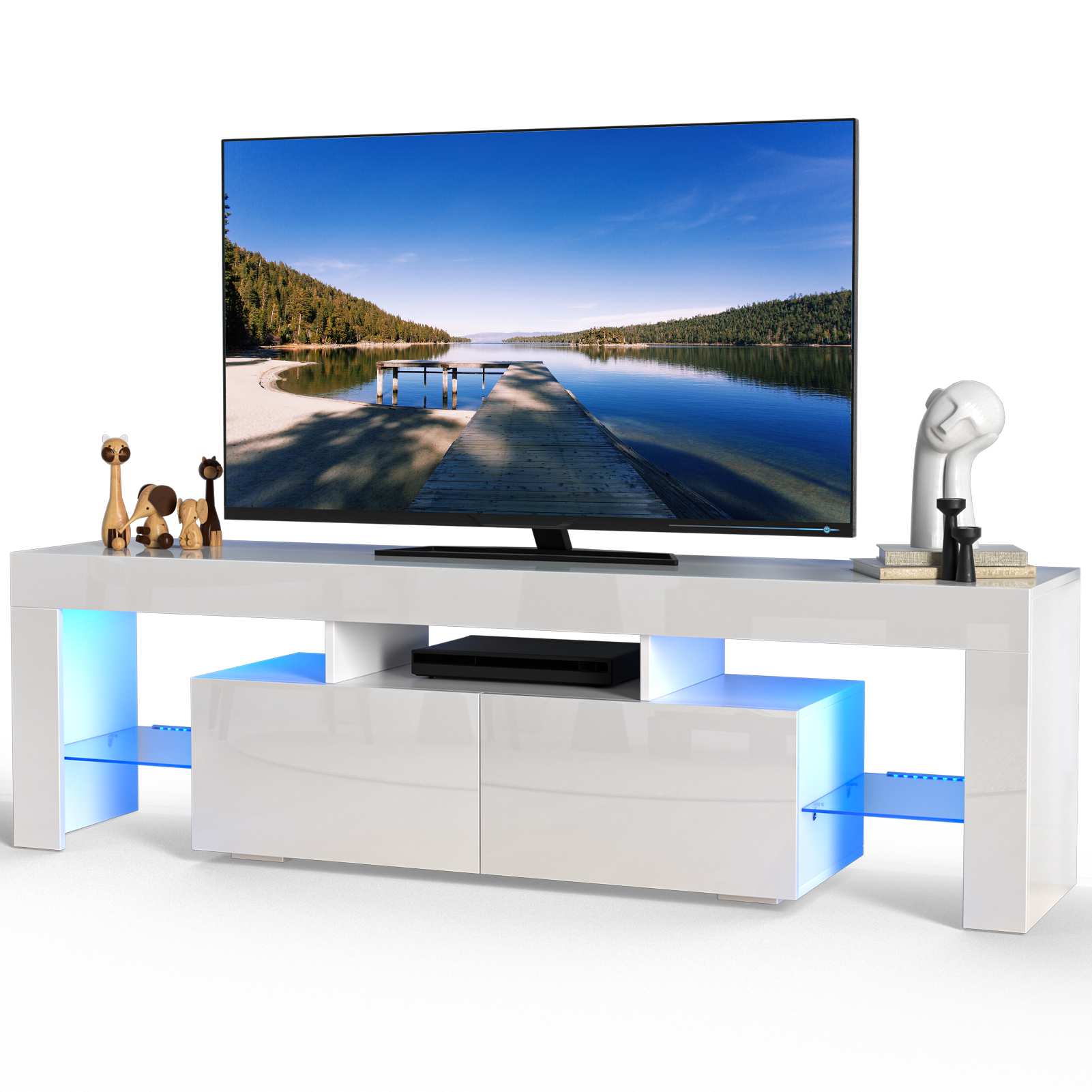 Glossy LED TV Stand Entertainment Cabinet for 70 in TV Media Player Game Console