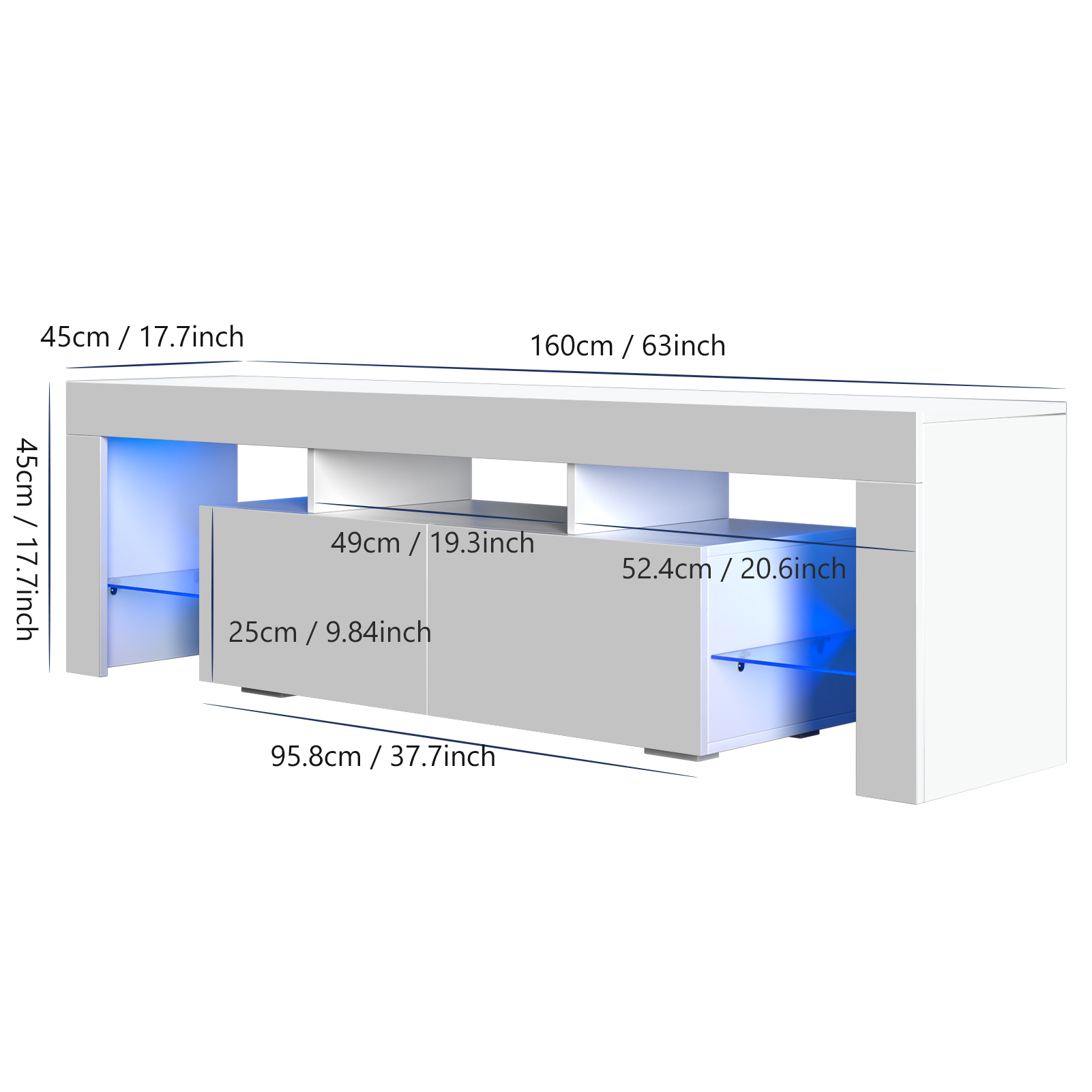 Glossy LED TV Stand Entertainment Cabinet for 70 in TV Media Player Game Console