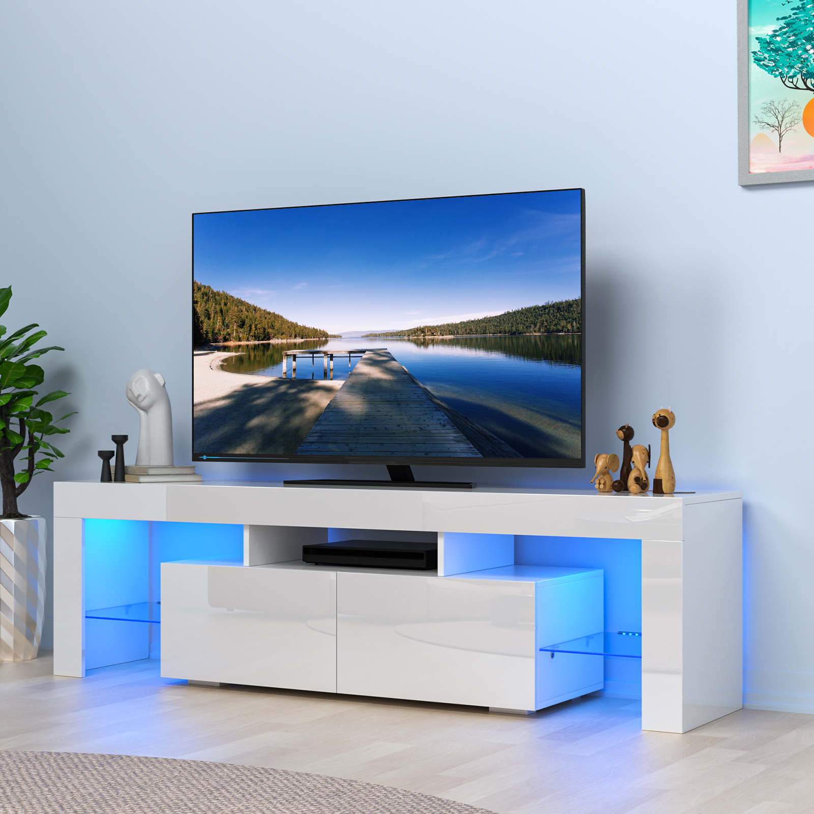 Glossy LED TV Stand Entertainment Cabinet for 70 in TV Media Player Game Console
